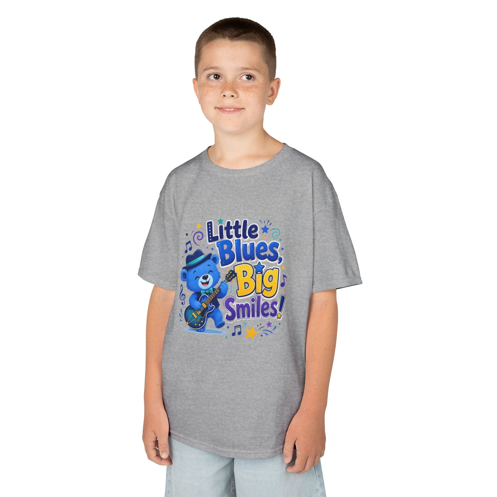 Kids Tee — "Little Blues, Big Smiles!" Guitar-Bear Graphic