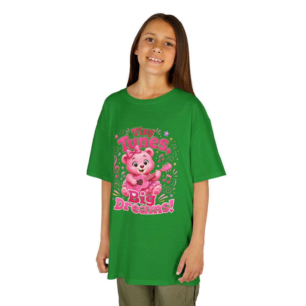 Kids T-Shirt — "Tiny Tunes, Big Dreams" Cute Pink Bear Music Tee