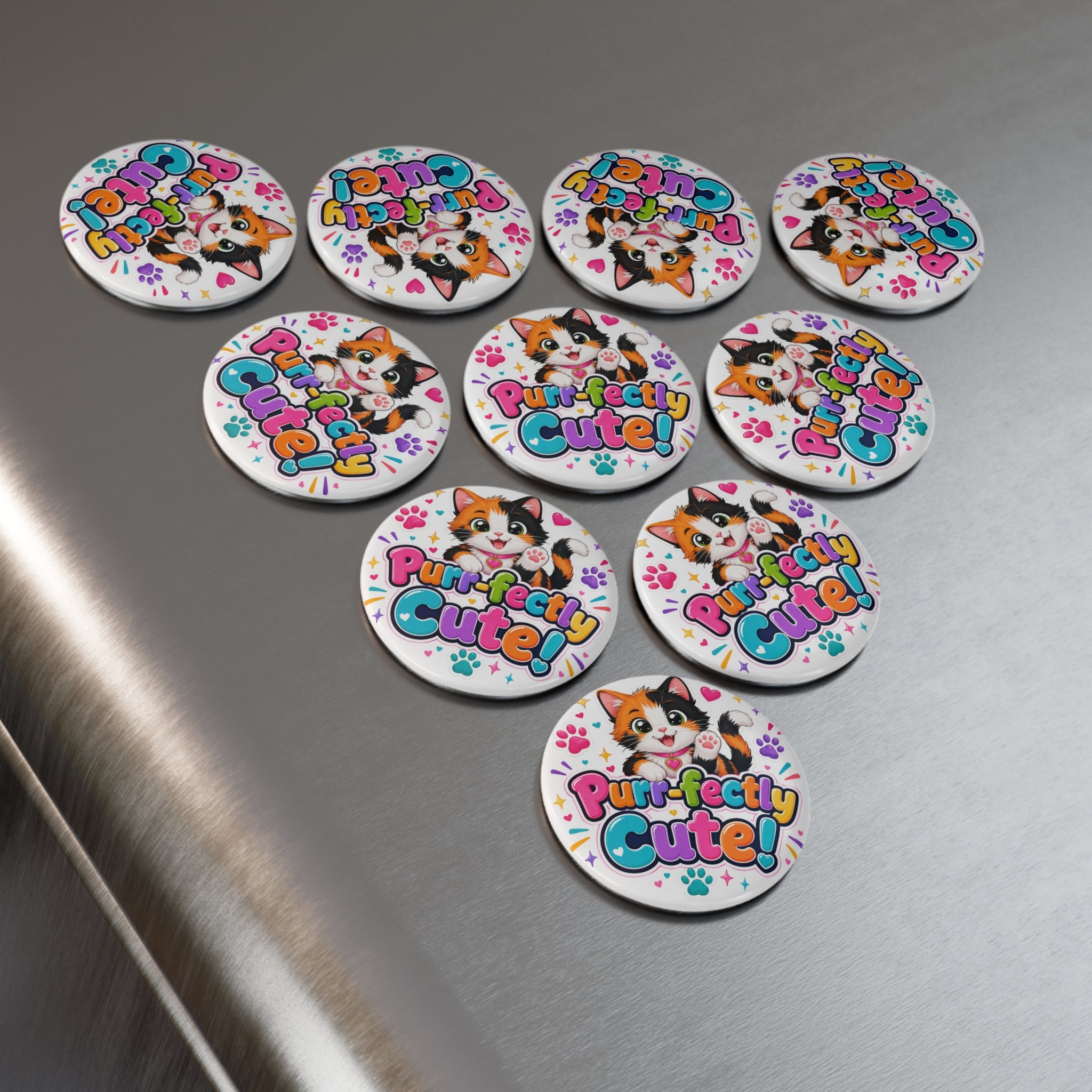 Purr-fectly Cute! Cat Button Magnet — Round Cat Lover Fridge Magnet