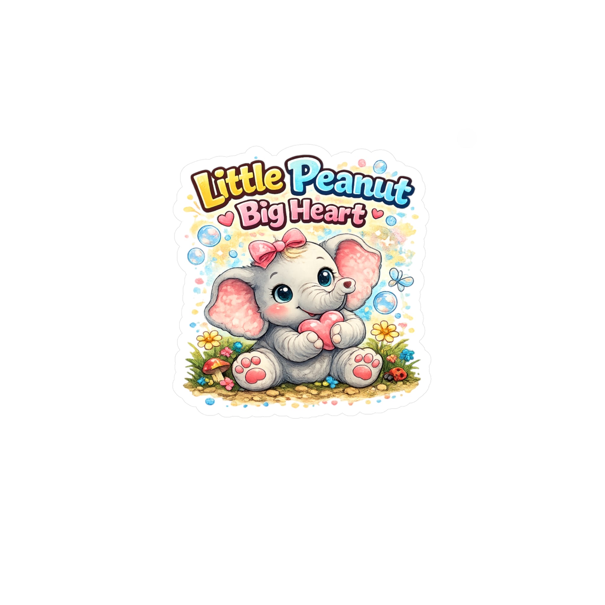 Cute Elephant "Little Peanut Big Heart" Vinyl Sticker — Kiss-Cut Decal
