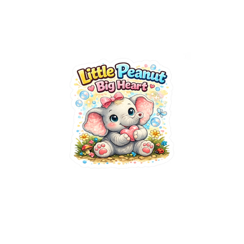 Cute Elephant "Little Peanut Big Heart" Vinyl Sticker — Kiss-Cut Decal
