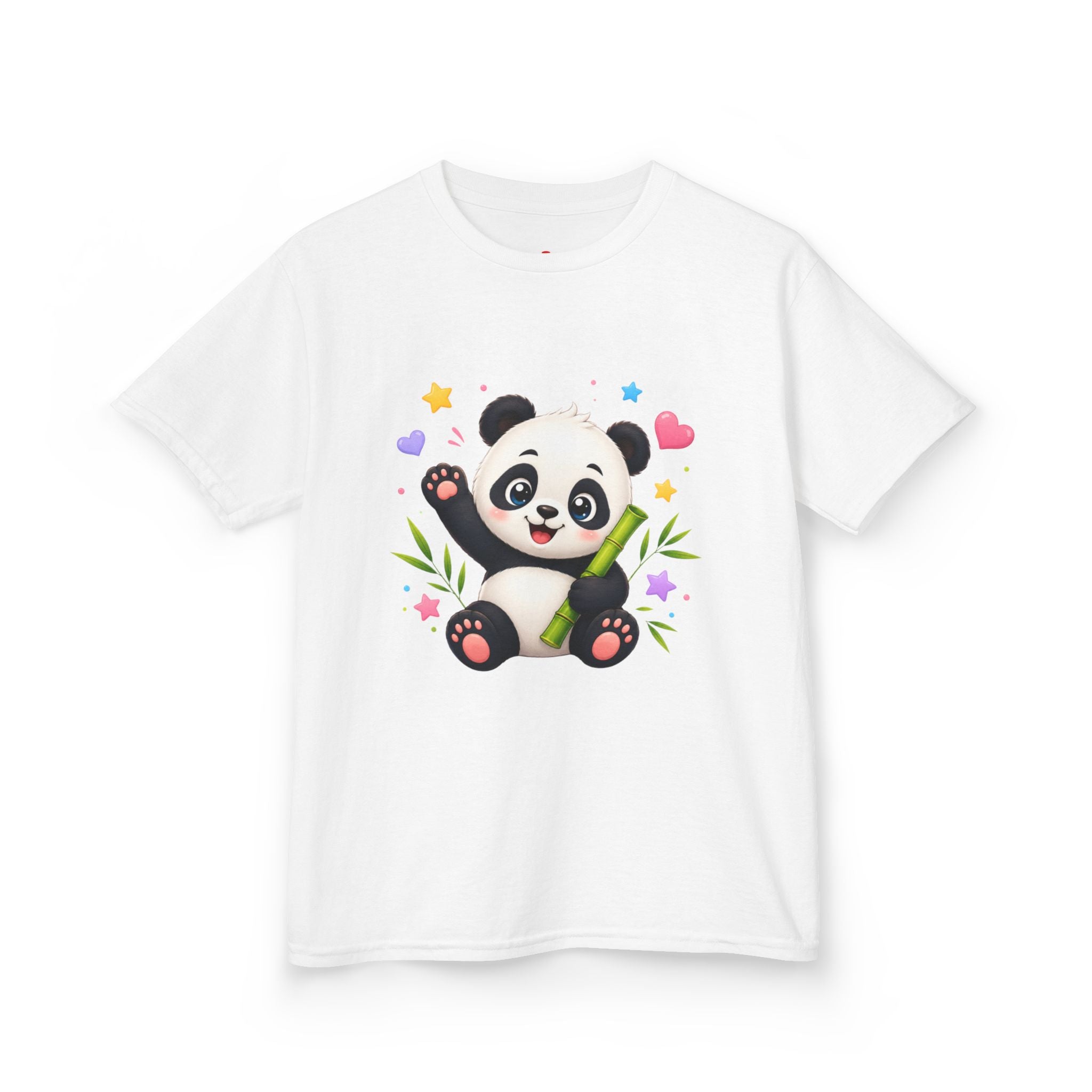 Cute Panda Kids T‑Shirt — Smiling Baby Panda with Hearts & Bamboo