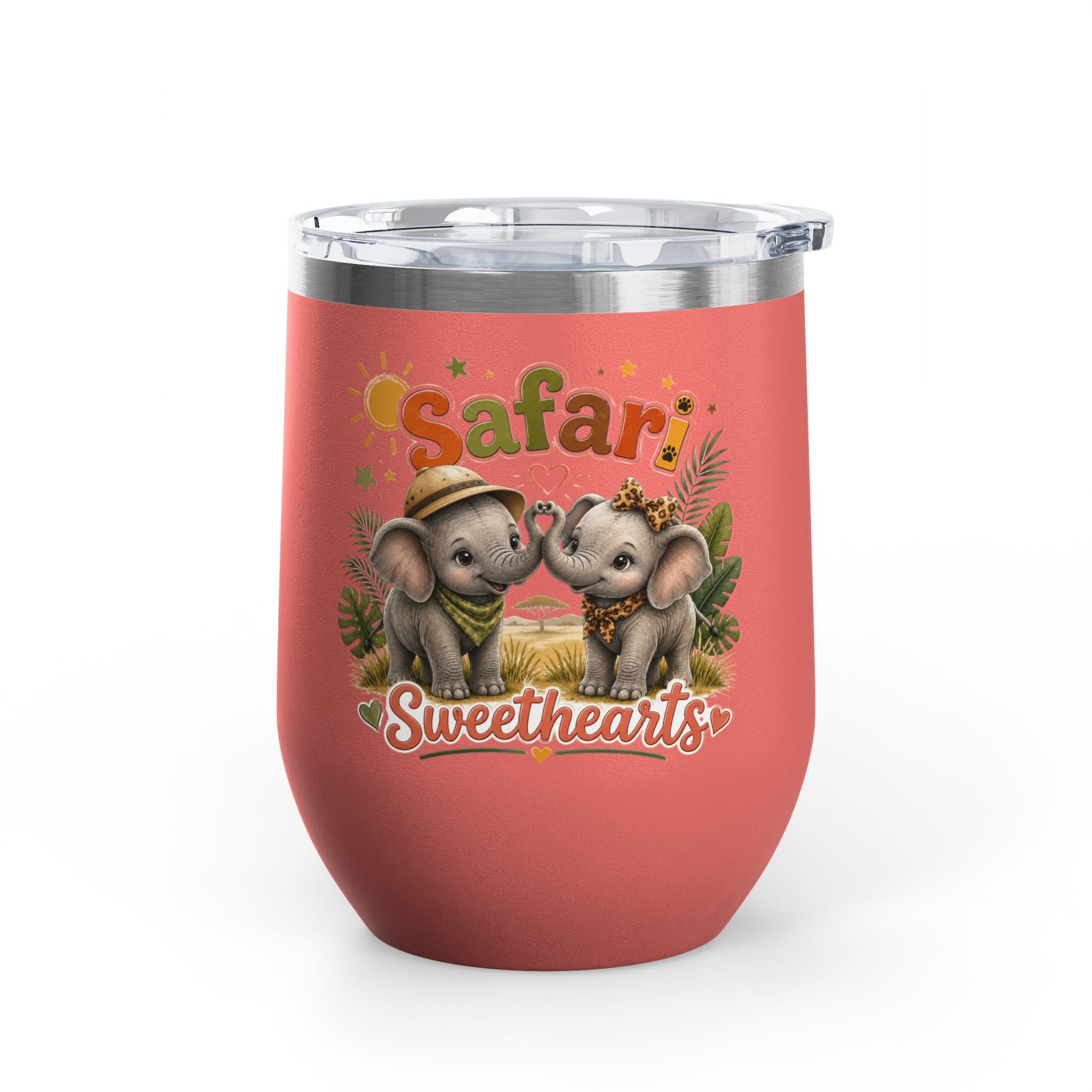 Safari Sweethearts Tumbler – 12oz Insulated Cute Elephant Couples Design