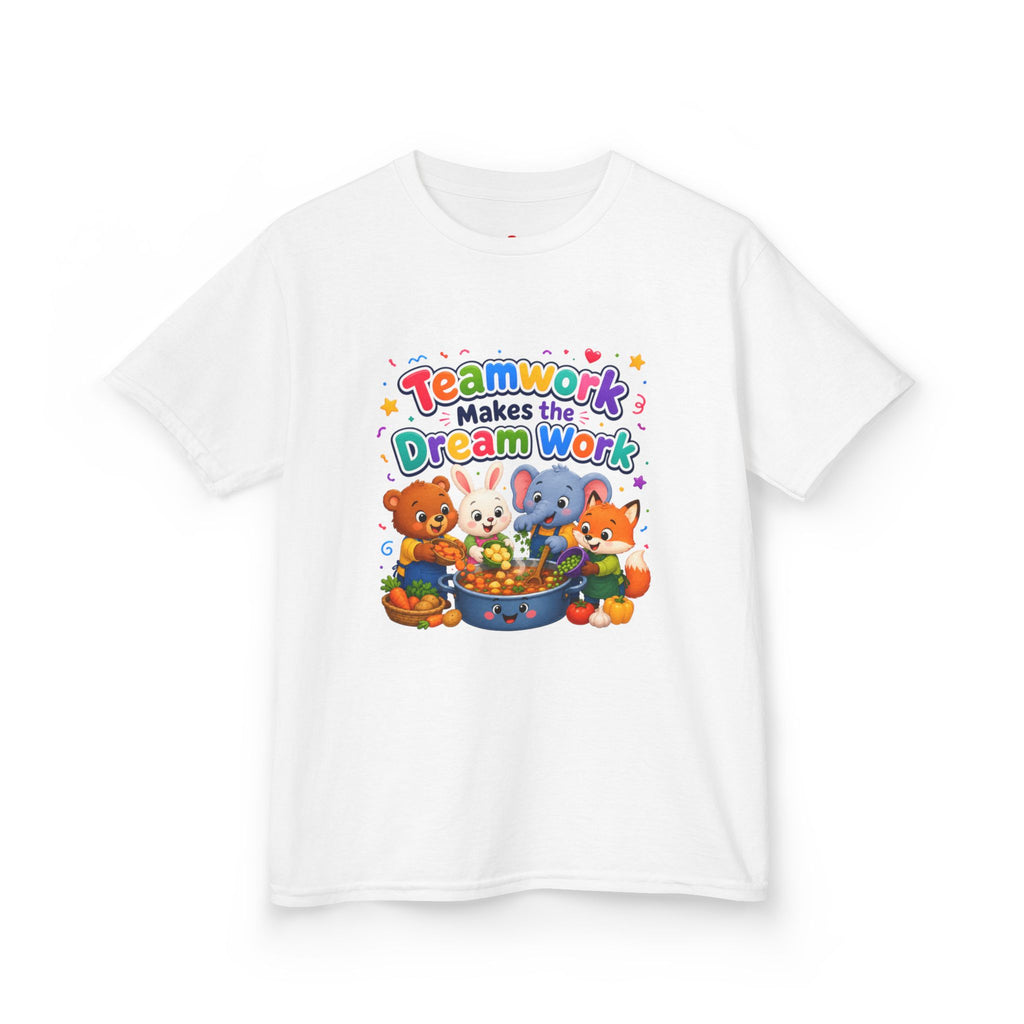 Kids Tee — “Teamwork Makes the Dream Work” Cute Animal Classroom Shirt