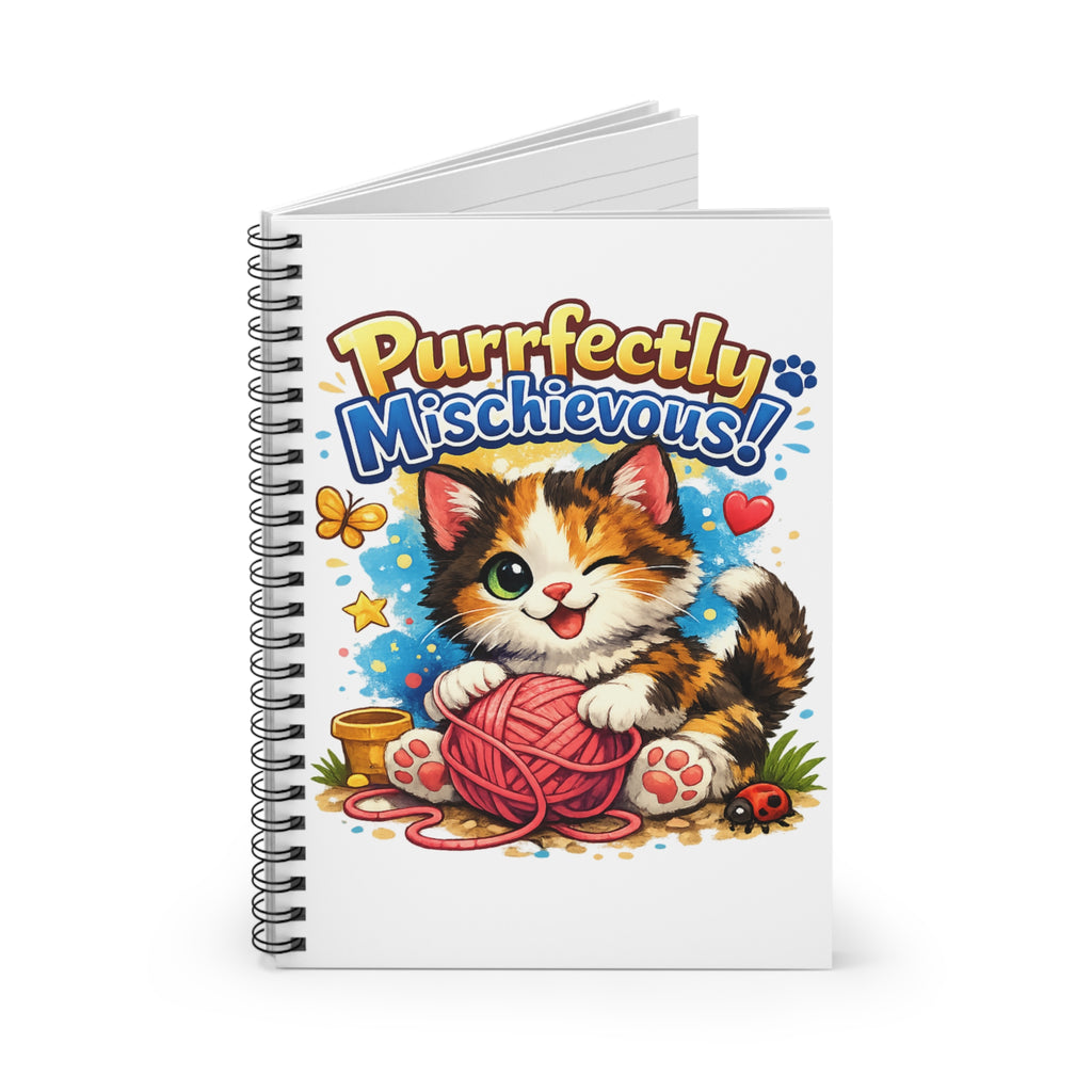 Notebook — "Purrfectly Mischievous!" Cute Calico Kitten Spiral Journal