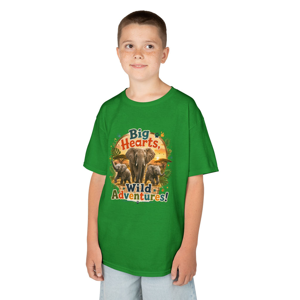 Kids T-Shirt — “Big Hearts, Wild Adventures!” Elephant Safari Shirt for Kids, Cute Animal Adventure Tee