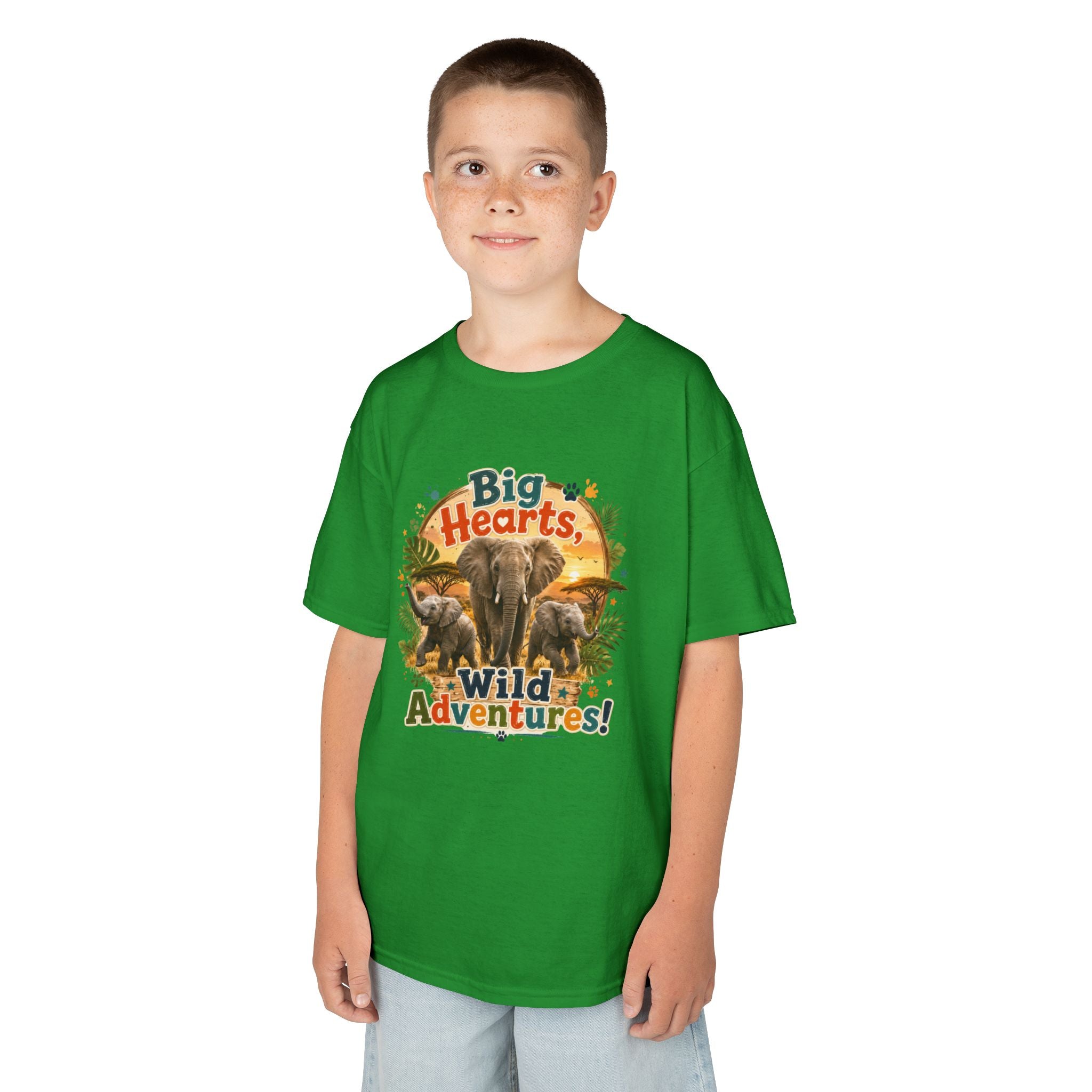 Kids T-Shirt — “Big Hearts, Wild Adventures!” Elephant Safari Shirt for Kids, Cute Animal Adventure Tee