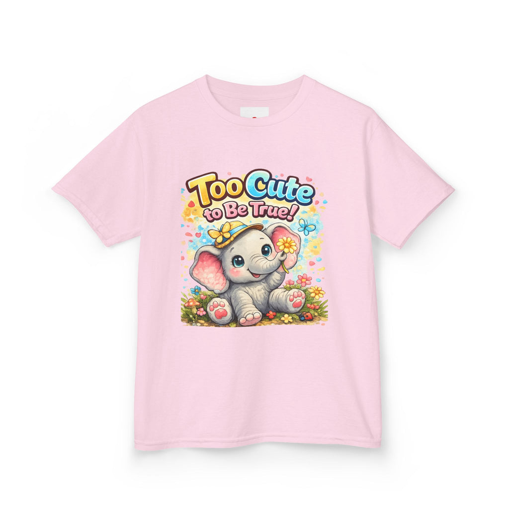 Kids Tee — "Too Cute to Be True" Elephant Graphic