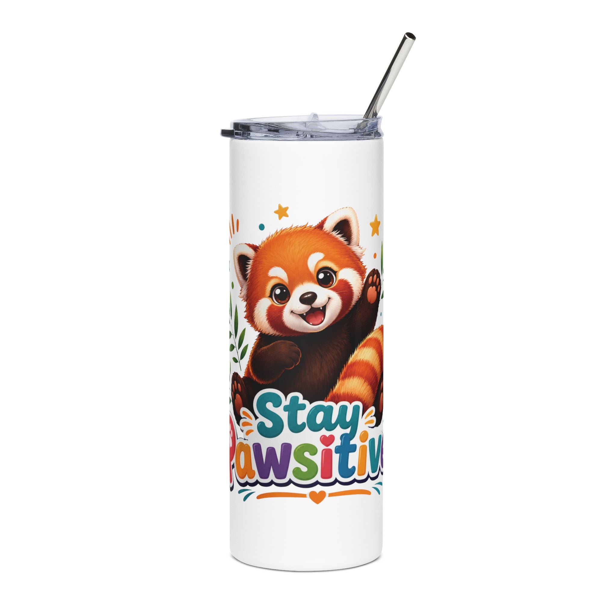 Stay Pawsitive Red Panda Tumbler | 20oz Stainless Steel Skinny Tumbler