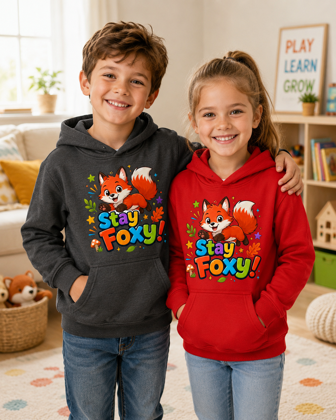 Kids Hoodie - "Stay Foxy" Cute Fox Graphic Pullover for Children