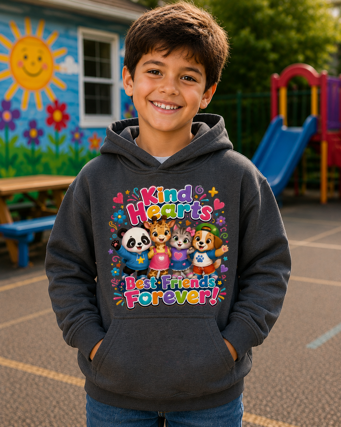 Kids Hoodie - "Kind Hearts Best Friends Forever" Cute Animal Friendship Hoodie