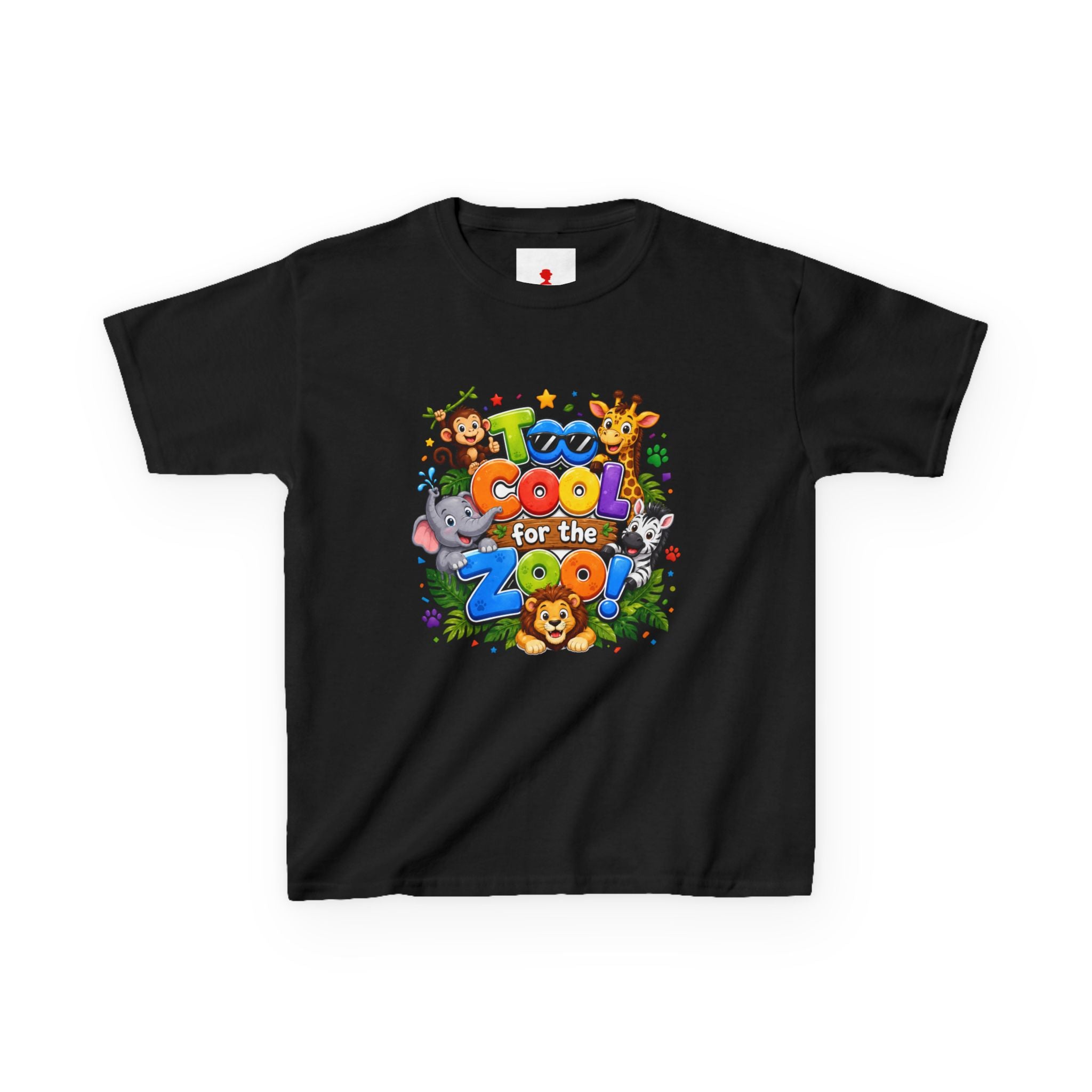 Kids Tee — "Too Cool for the Zoo" Colorful Animal Graphic