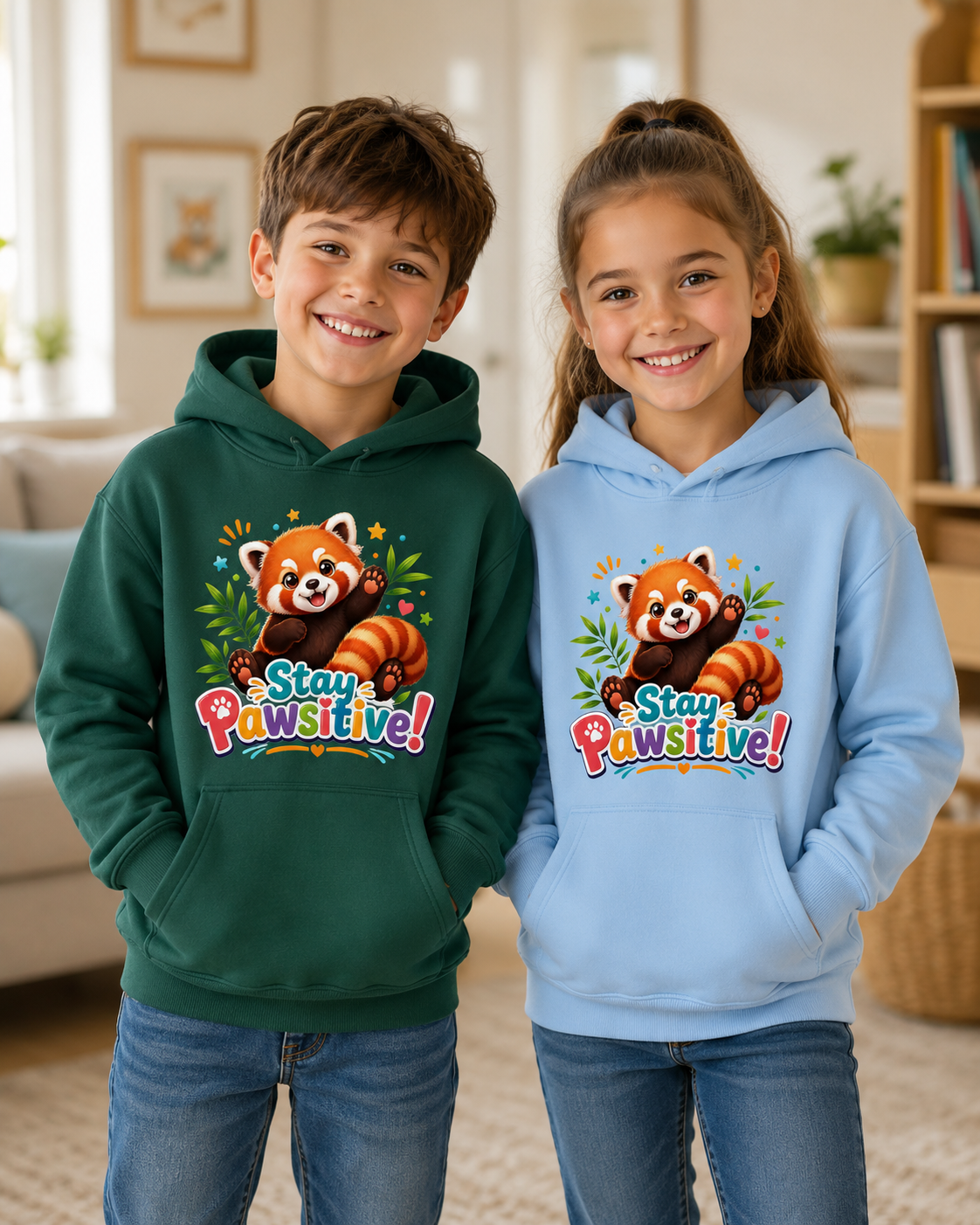 Red Panda 'Stay Pawsitive' Hoodie | Kids Animal Cute Motivational Sweatshirt