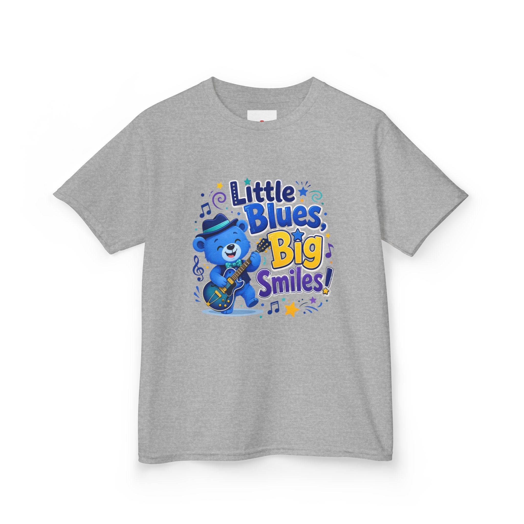 Kids Tee — "Little Blues, Big Smiles!" Guitar-Bear Graphic