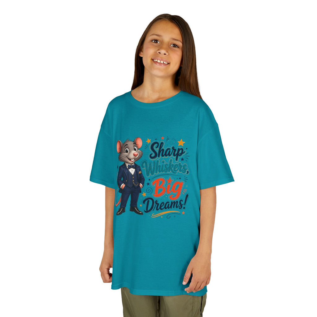 Kids Tee — "Sharp Whiskers, Big Dreams" Mouse Graphic