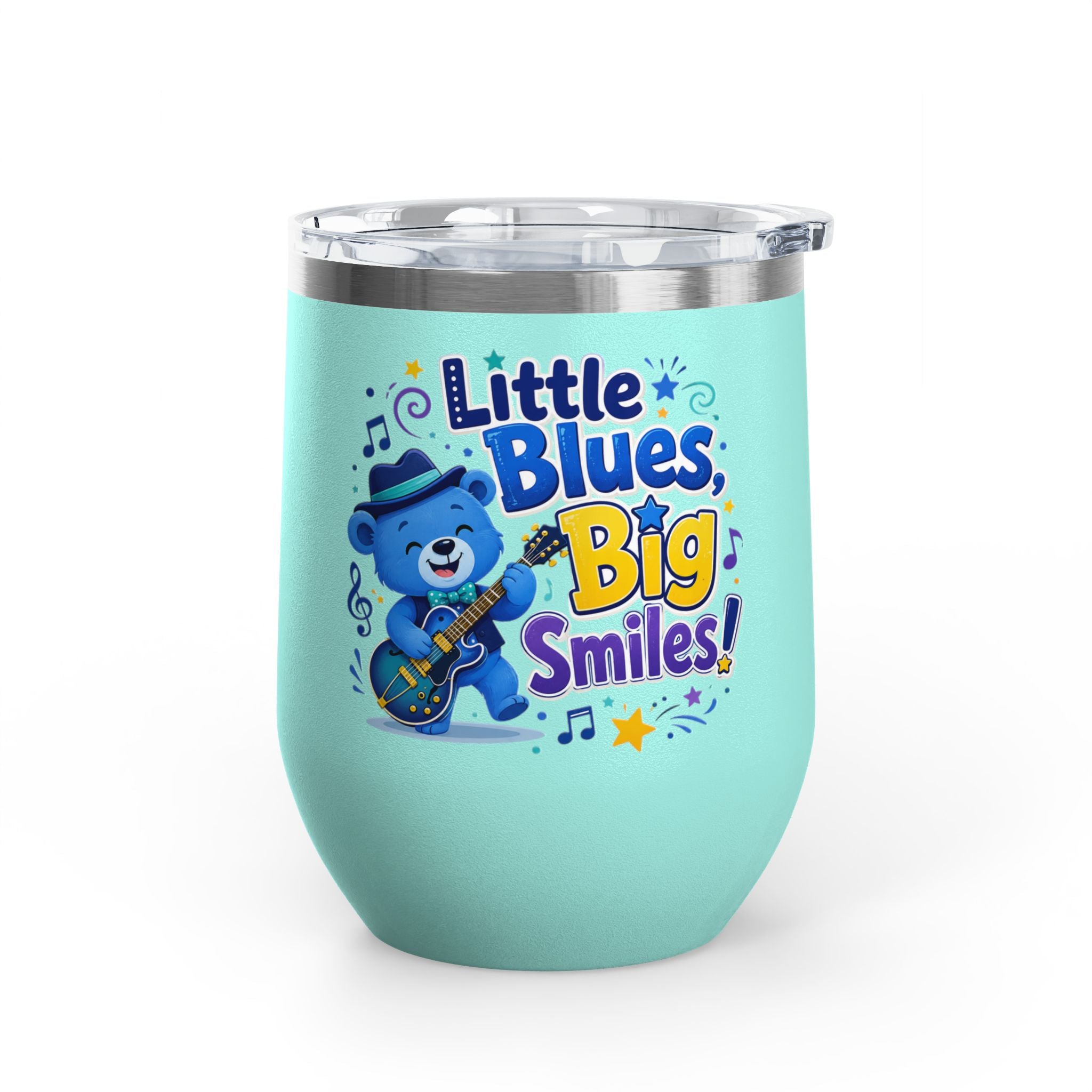 "Little Blues, Big Smiles" Cute Blue Bear Music 12oz Insulated