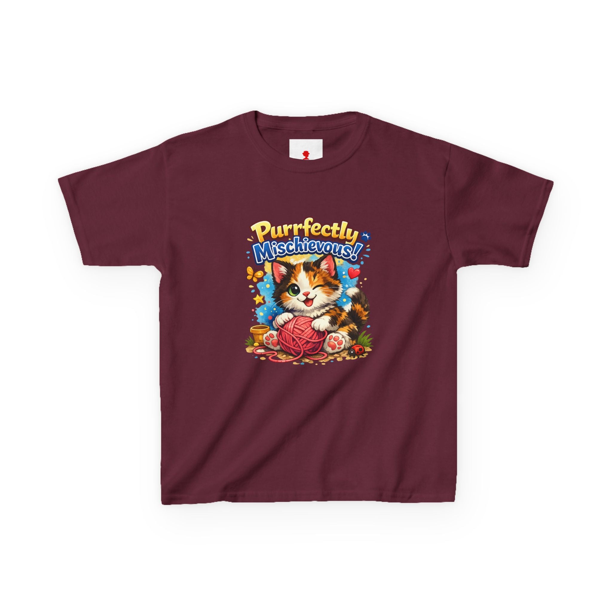 Kids T-Shirt — "Purrfectly Mischievous" Cute Kitten Playing with Yarn