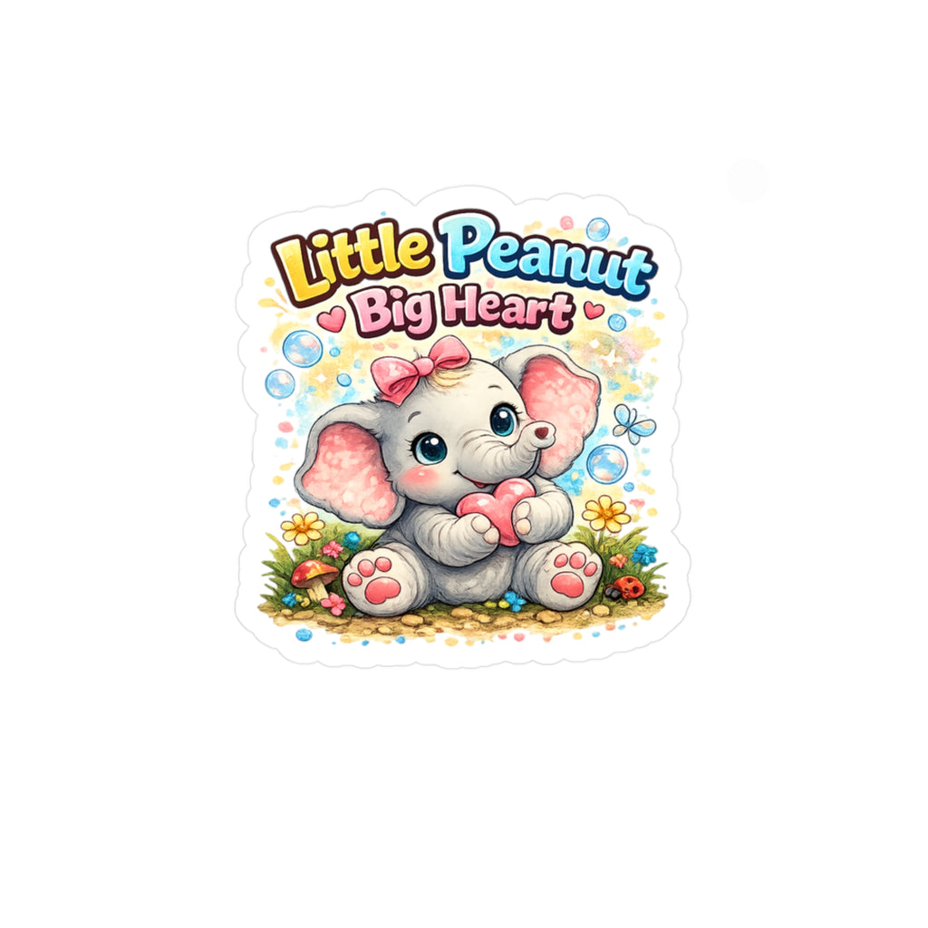 Cute Elephant "Little Peanut Big Heart" Vinyl Sticker — Kiss-Cut Decal