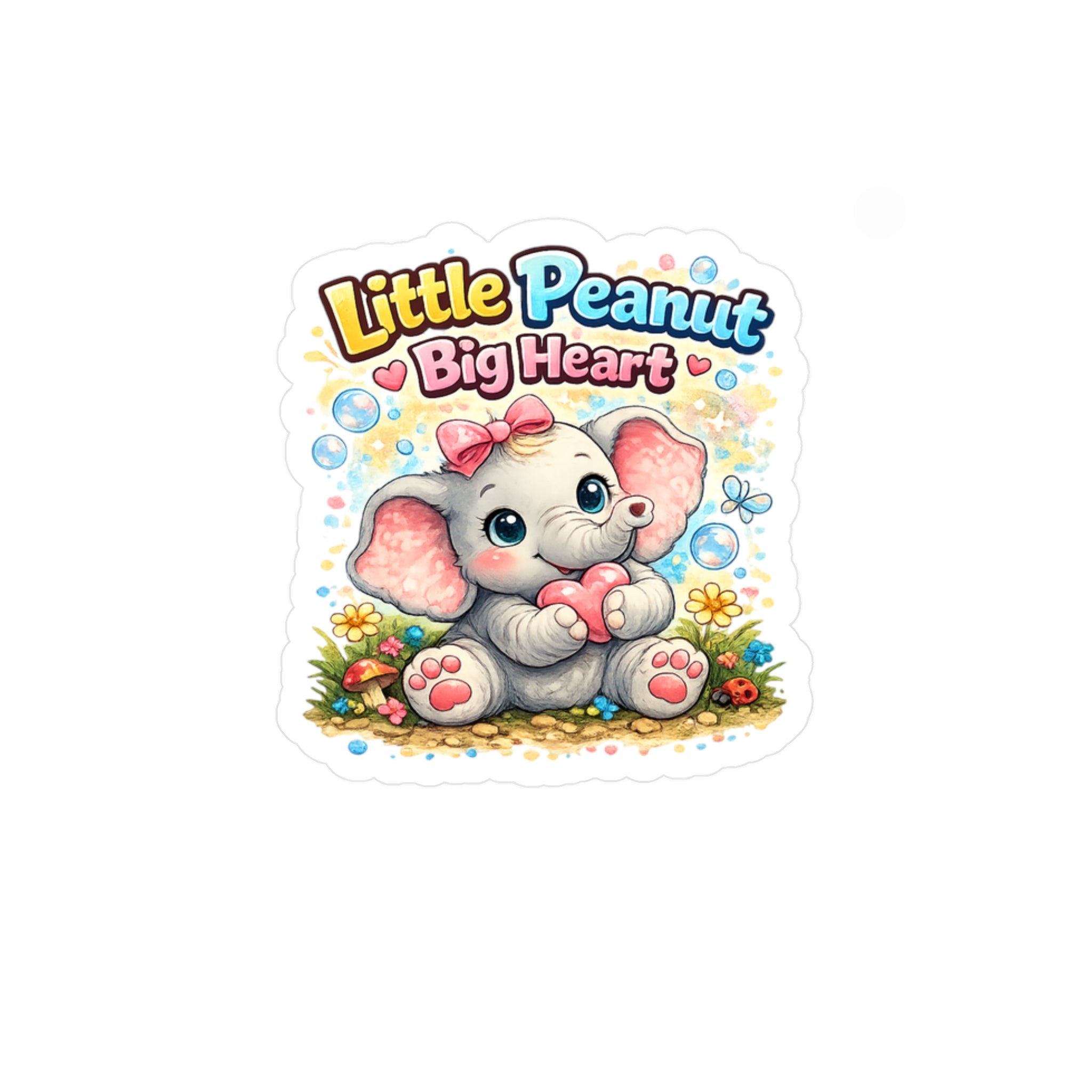 Cute Elephant "Little Peanut Big Heart" Vinyl Sticker — Kiss-Cut Decal