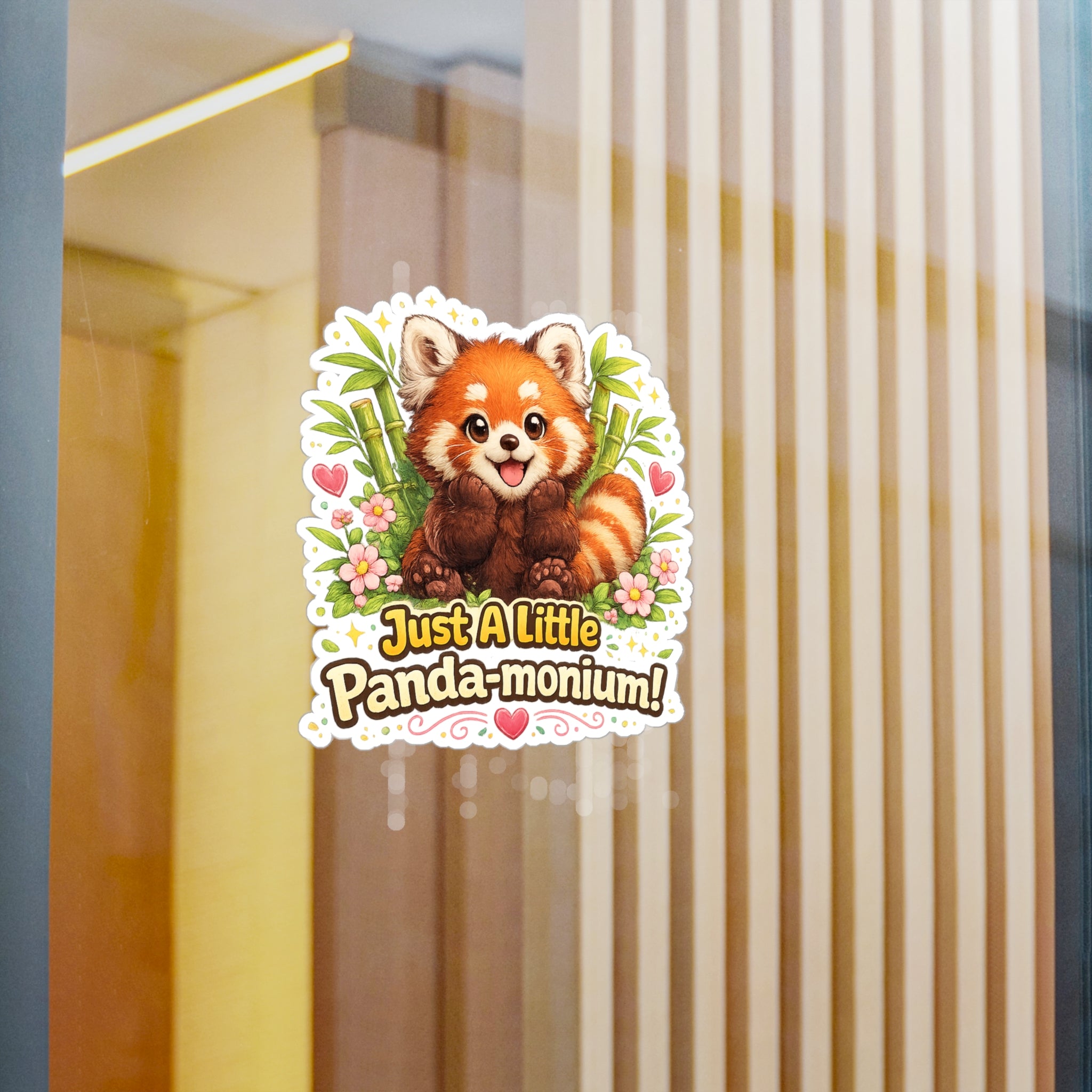 Red Panda Illustration Just A Little Panda-monium Sticker | Kiss-Cut Vinyl Decal