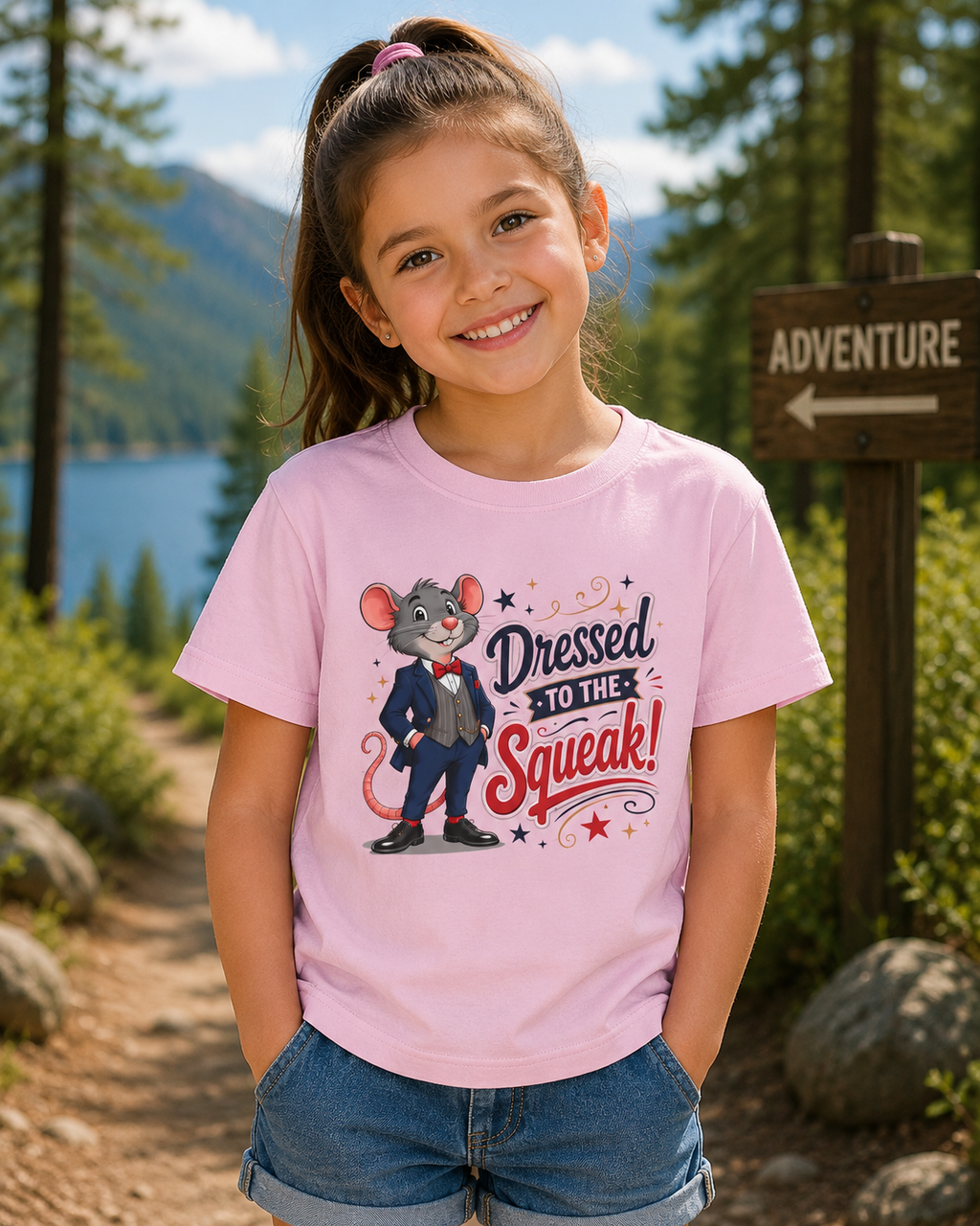 Kids Tee — "Dressed to the Squeak" Cartoon Mouse Graphic