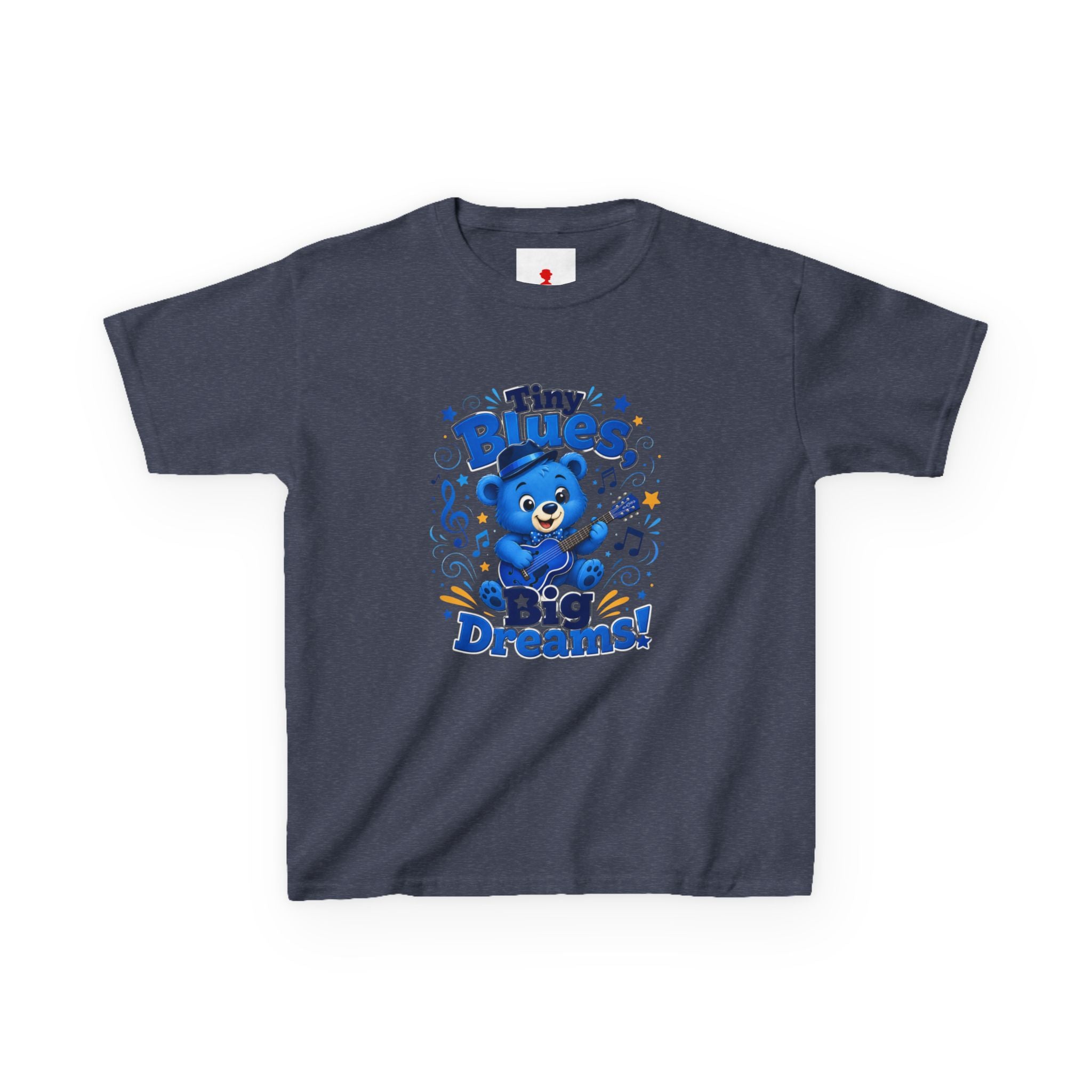 Kids Tee - "Tiny Blues, Big Dreams!" Cute Blue Bear Music Graphic
