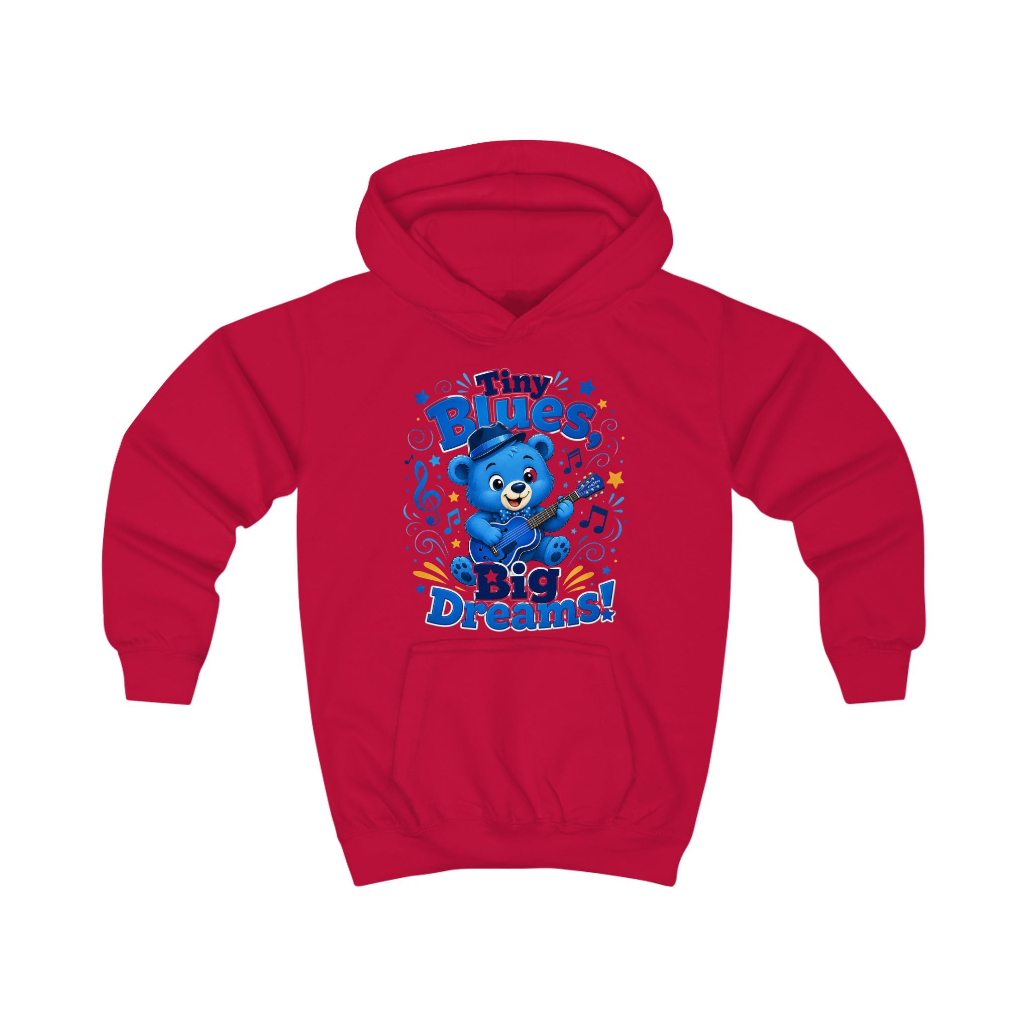 Kids Hoodie - "Tiny Blues Big Dreams" Cute Blue Bear Music Hoodie for Children