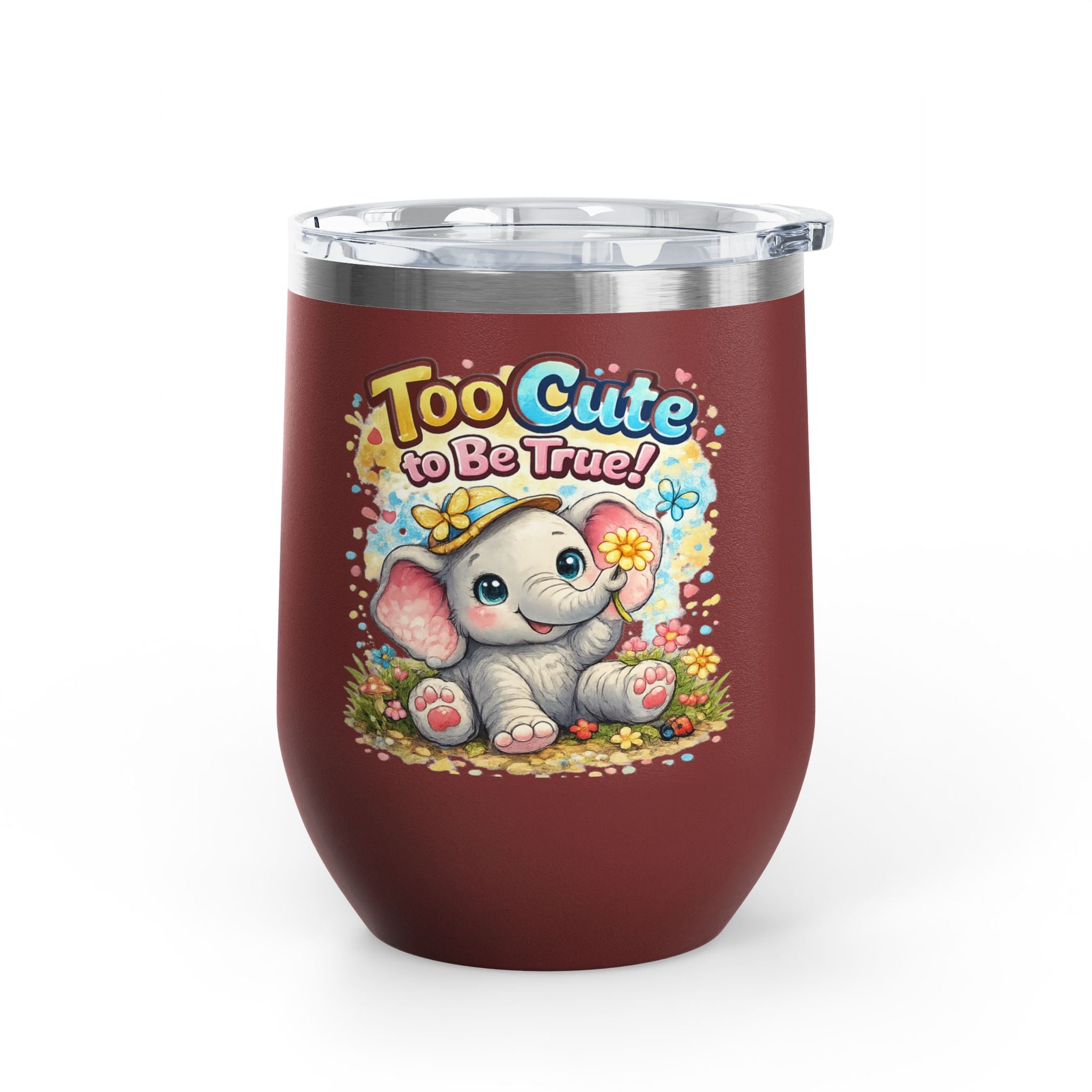 12oz Tumbler - "Too Cute to Be True" Baby Elephant Floral Design