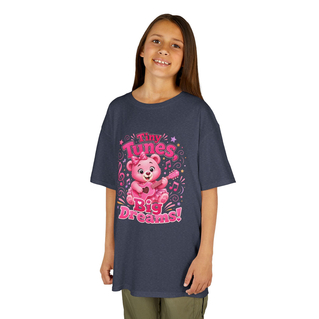 Kids T-Shirt — "Tiny Tunes, Big Dreams" Cute Pink Bear Music Tee