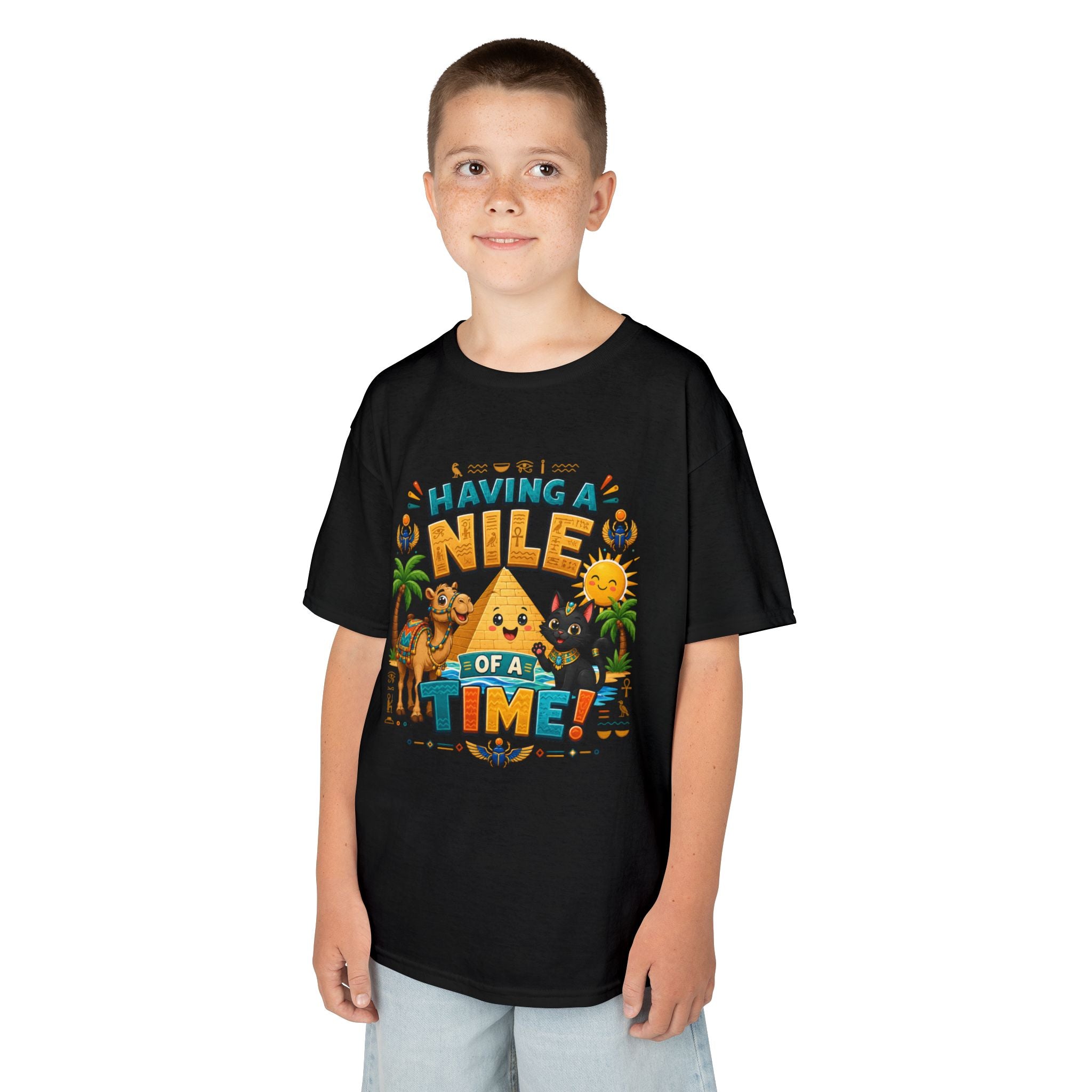 Having a Nile of a Time Kids Tee | Camel Pyramid Desert Cartoon