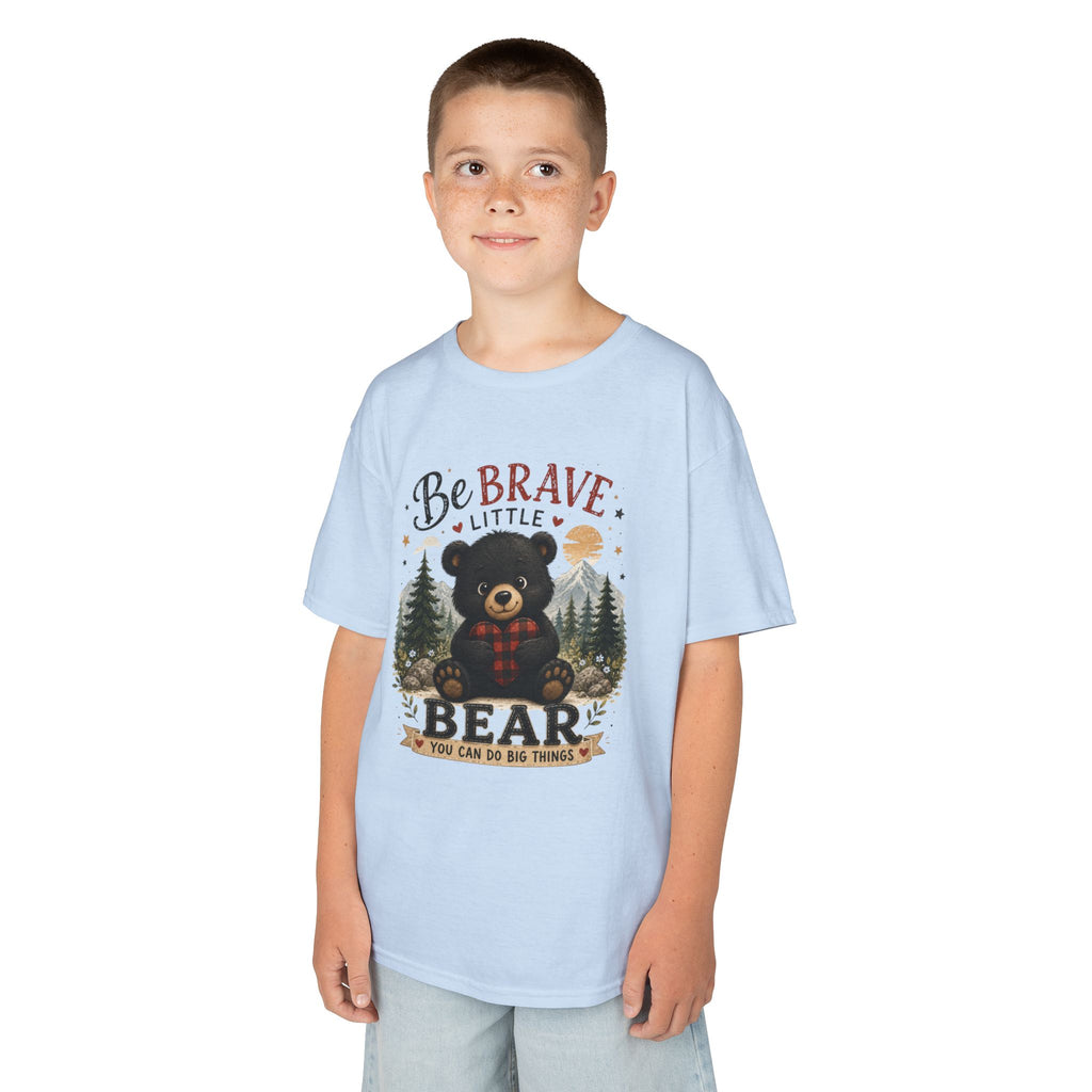 Kids T‑Shirt — "Be Brave Little Bear" Cute Woodland Bear Tee for Children, Inspirational Adventure Gift