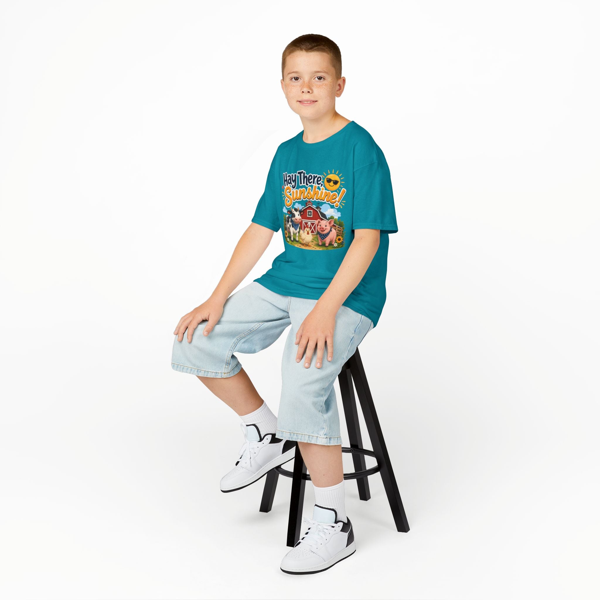 Kids Tee — "Hay There, Sunshine!" Farm Animal Graphic