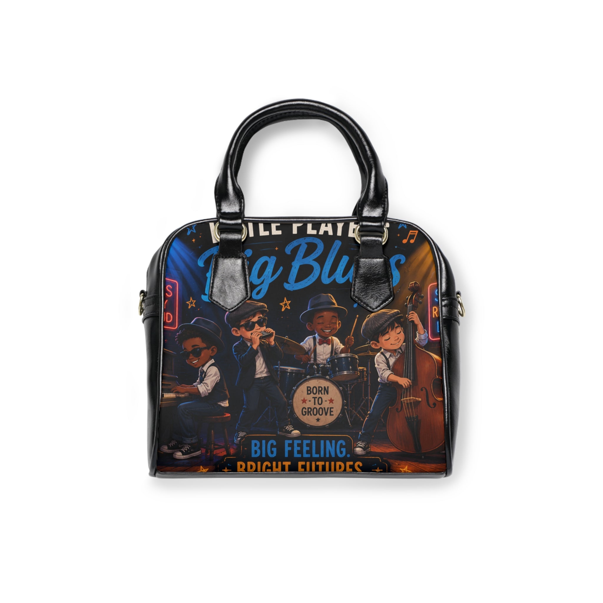 Big Blues Jazz Band Shoulder Handbag – 'Born to Groove' Vintage Music Tote