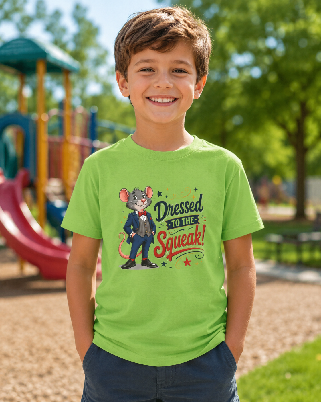 Kids Tee — "Dressed to the Squeak" Cartoon Mouse Graphic