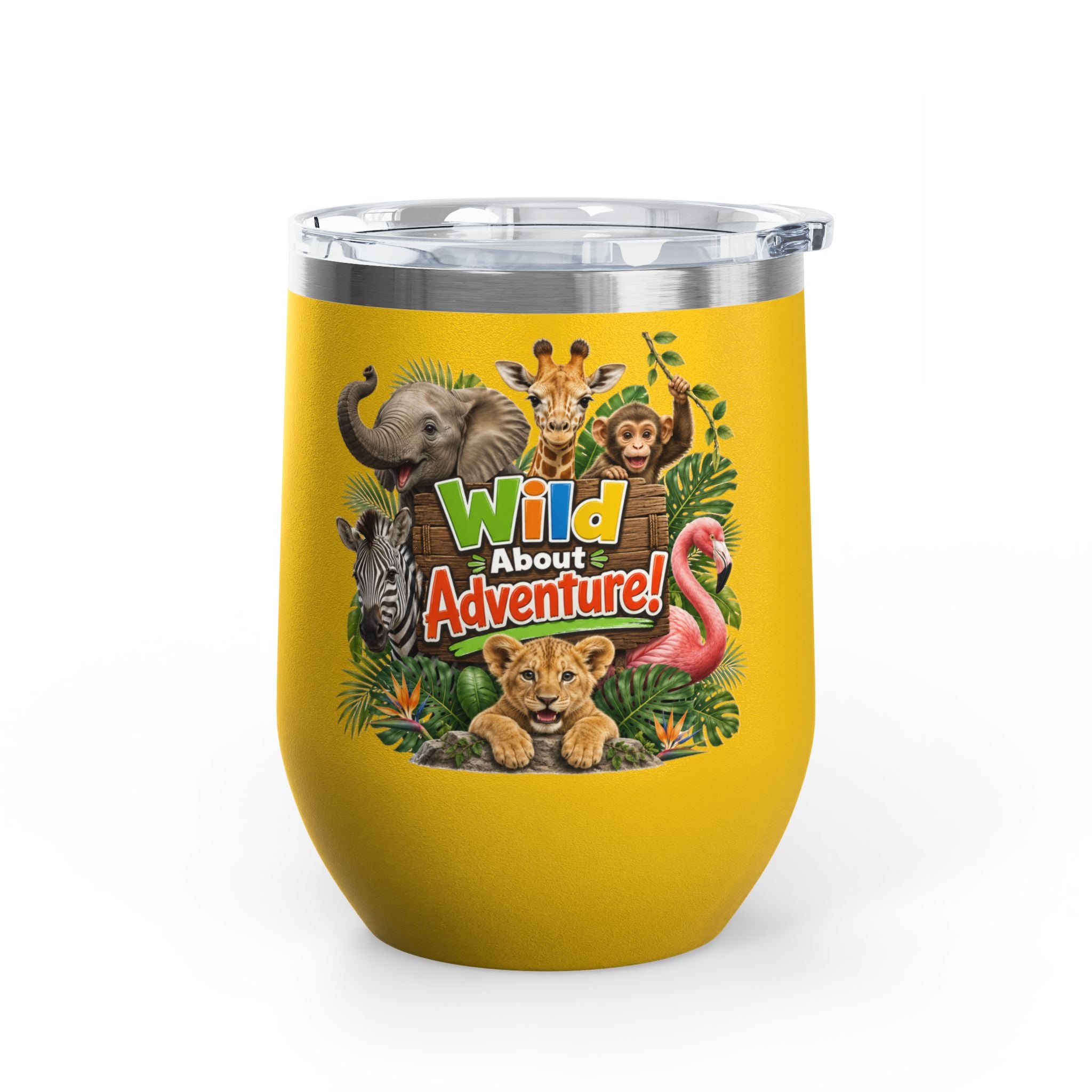 12oz Tumbler — "Wild About Adventure!" Safari Animal Travel Cup