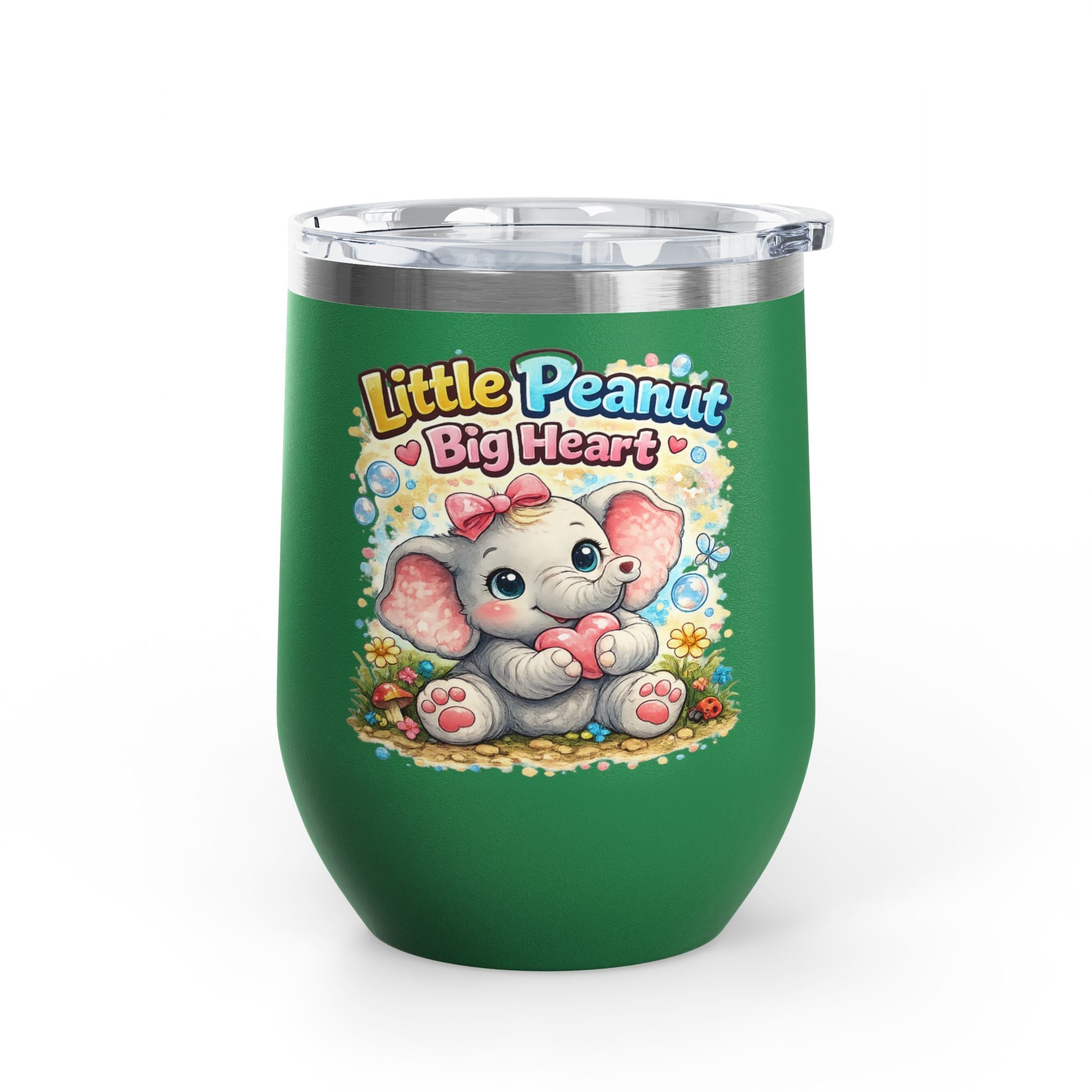 12oz Tumbler — 'Little Peanut Big Heart' Cute Baby Elephant Insulated Cup