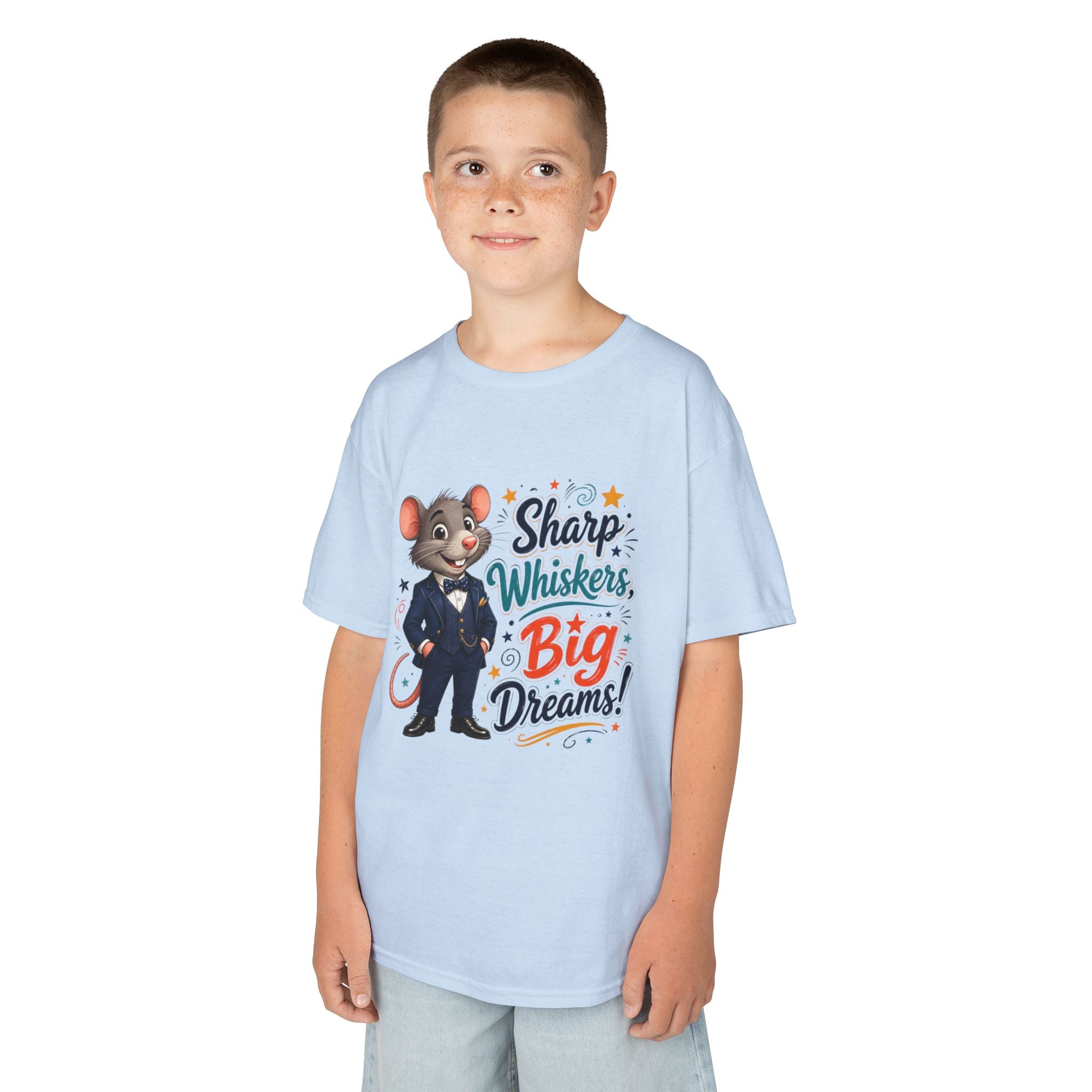 Kids Tee — "Sharp Whiskers, Big Dreams" Mouse Graphic