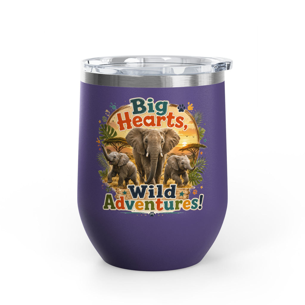 12oz Tumbler — "Big Hearts, Wild Adventures!" Elephant Safari Travel Cup