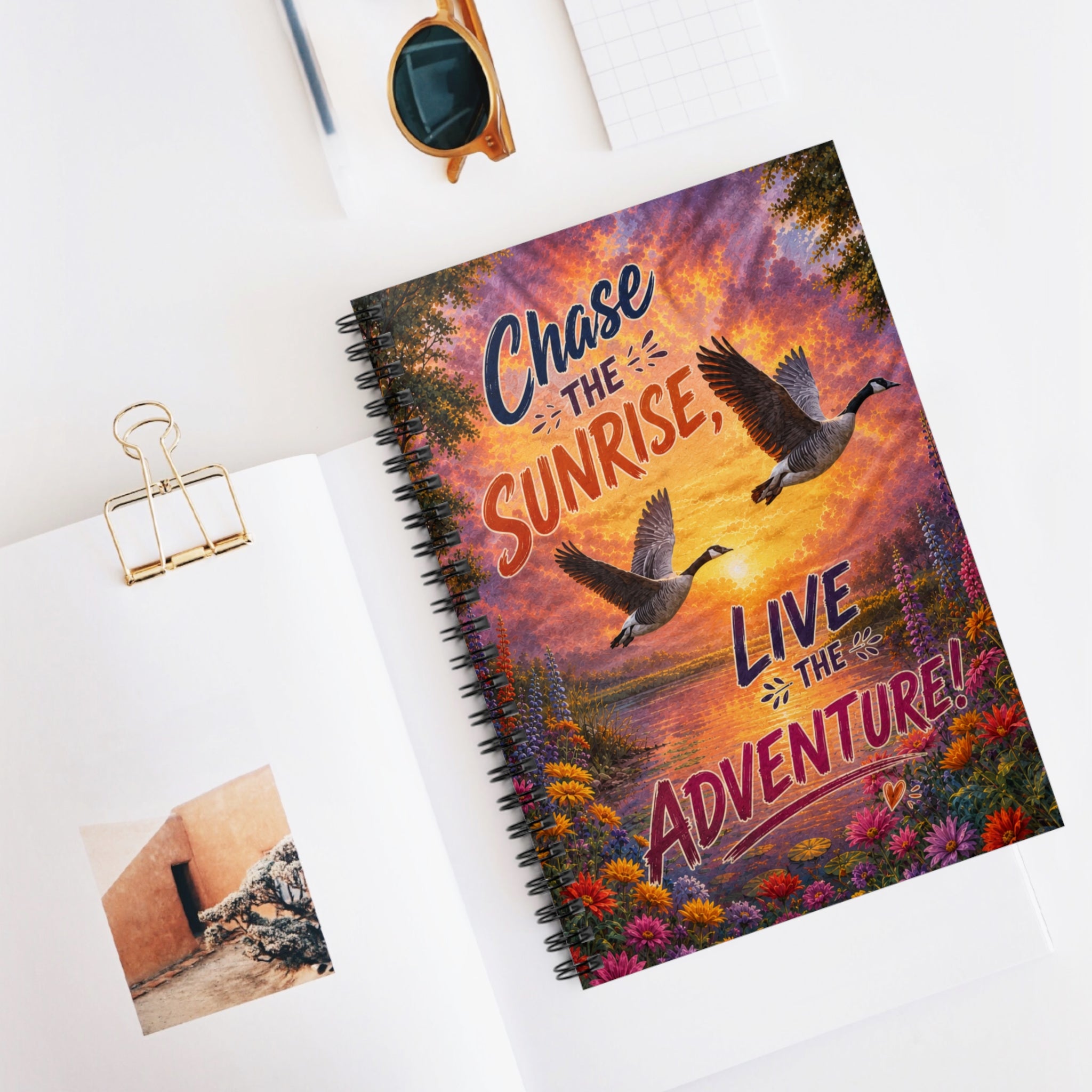 Adventure Spiral Notebook — "Chase the Sunrise, Live the Adventure" Ruled Journal