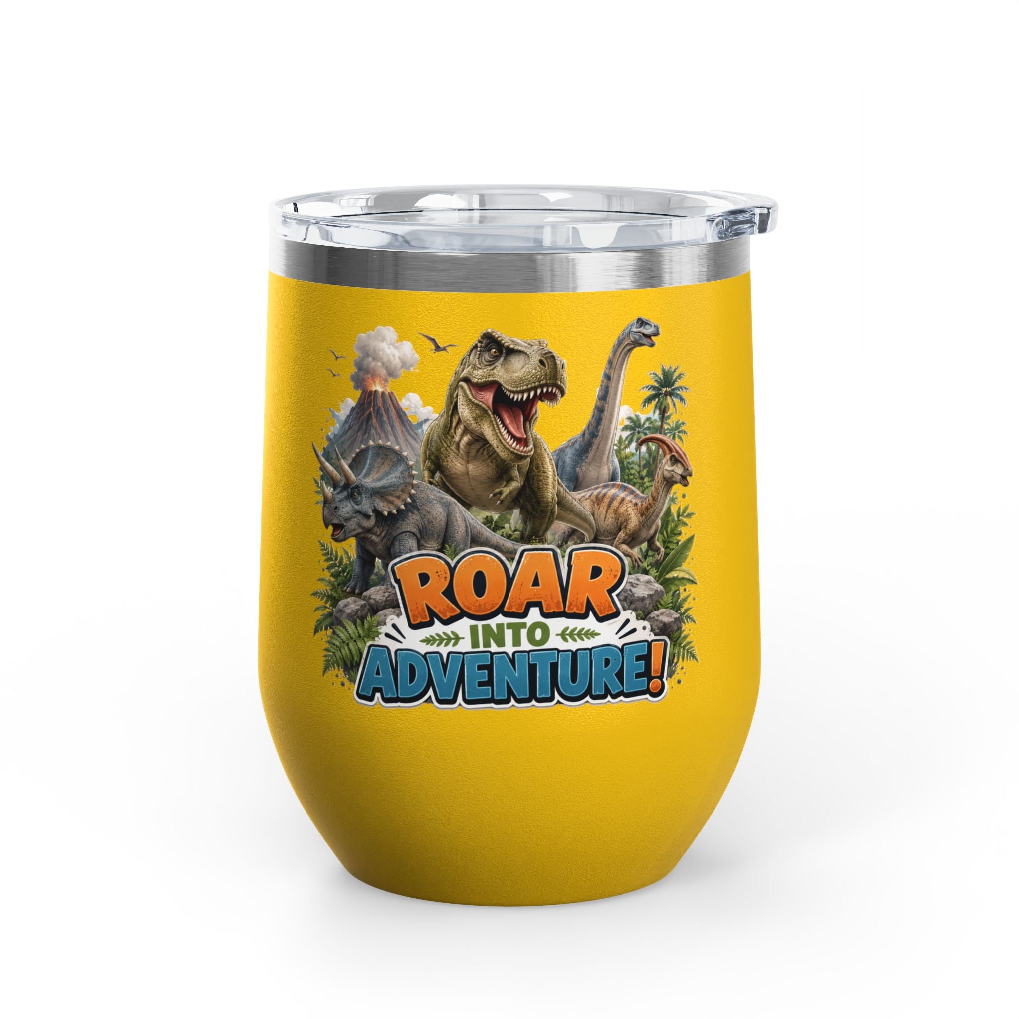 Roar Into Adventure! Dinosaur Tumbler – 12oz Stainless Steel Travel Cup