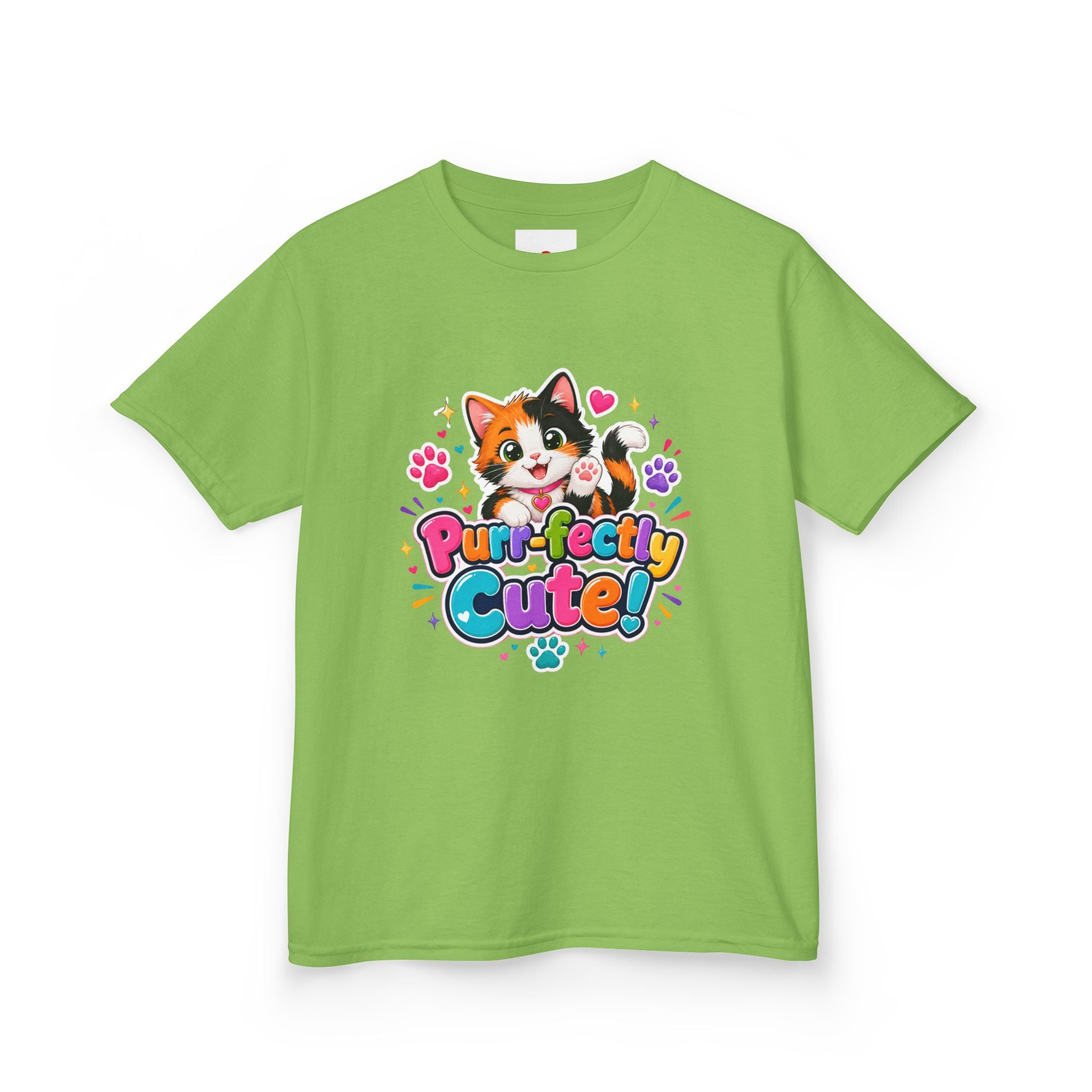 Kids T-Shirt — “Purr-fectly Cute!” Calico Kitten Graphic Tee for Children