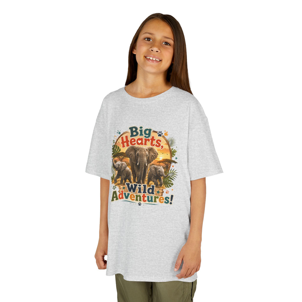 Kids T-Shirt — “Big Hearts, Wild Adventures!” Elephant Safari Shirt for Kids, Cute Animal Adventure Tee