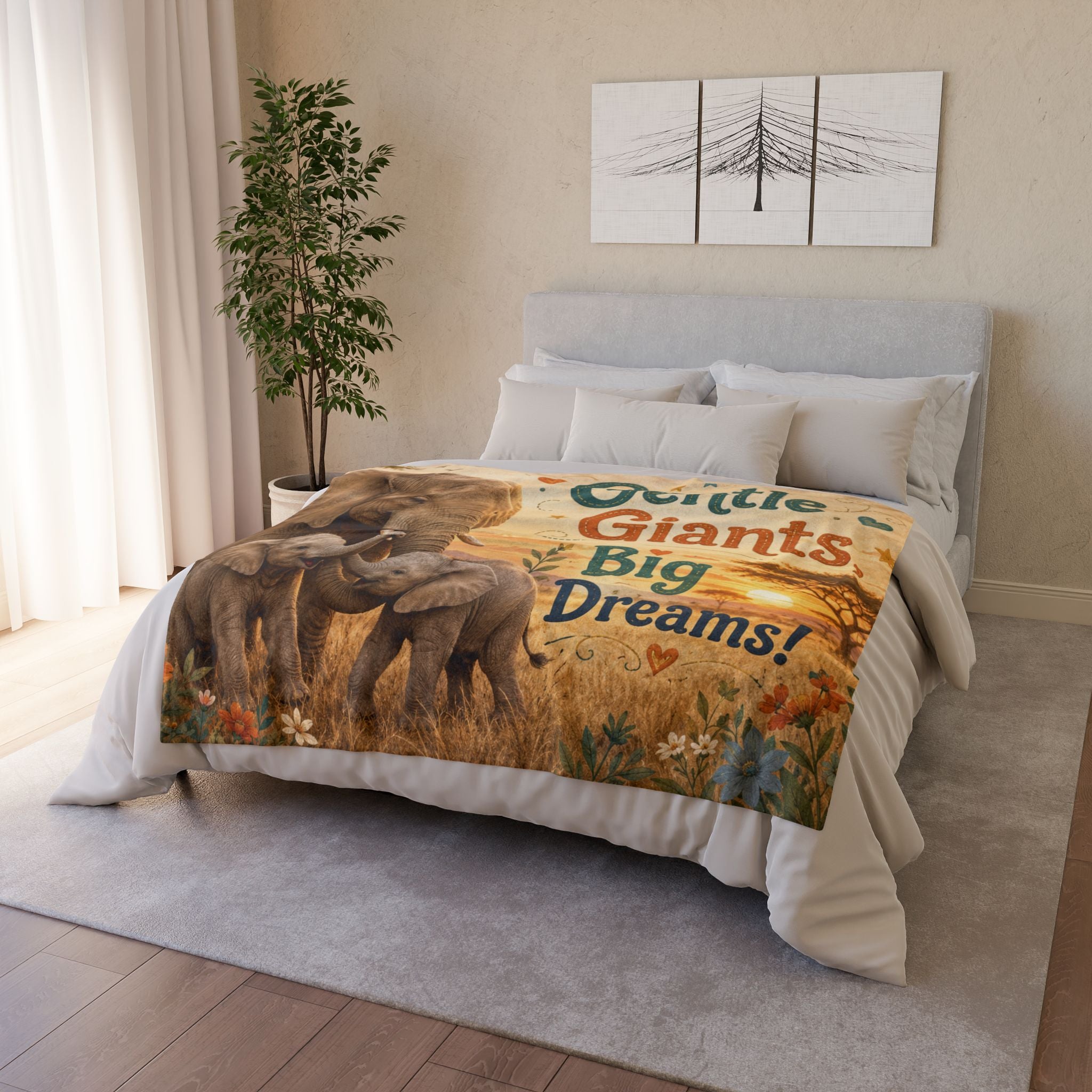 Elephant Family Blanket — "Gentle Giants, Big Dreams!" Soft Polyester Throw