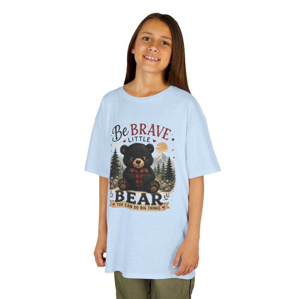 Kids T‑Shirt — "Be Brave Little Bear" Cute Woodland Bear Tee for Children, Inspirational Adventure Gift