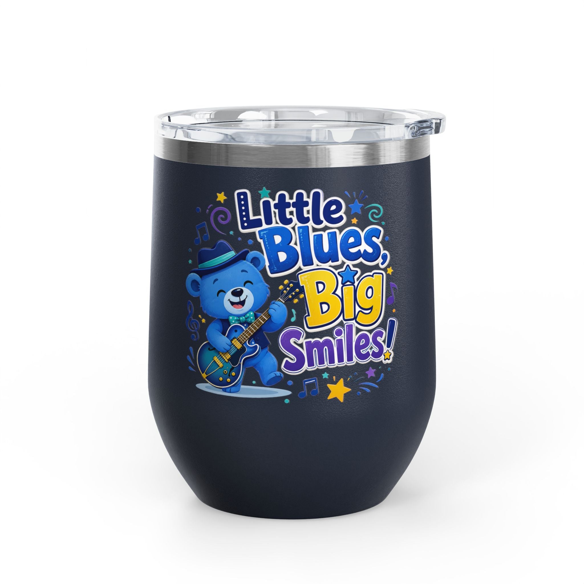 "Little Blues, Big Smiles" Cute Blue Bear Music 12oz Insulated