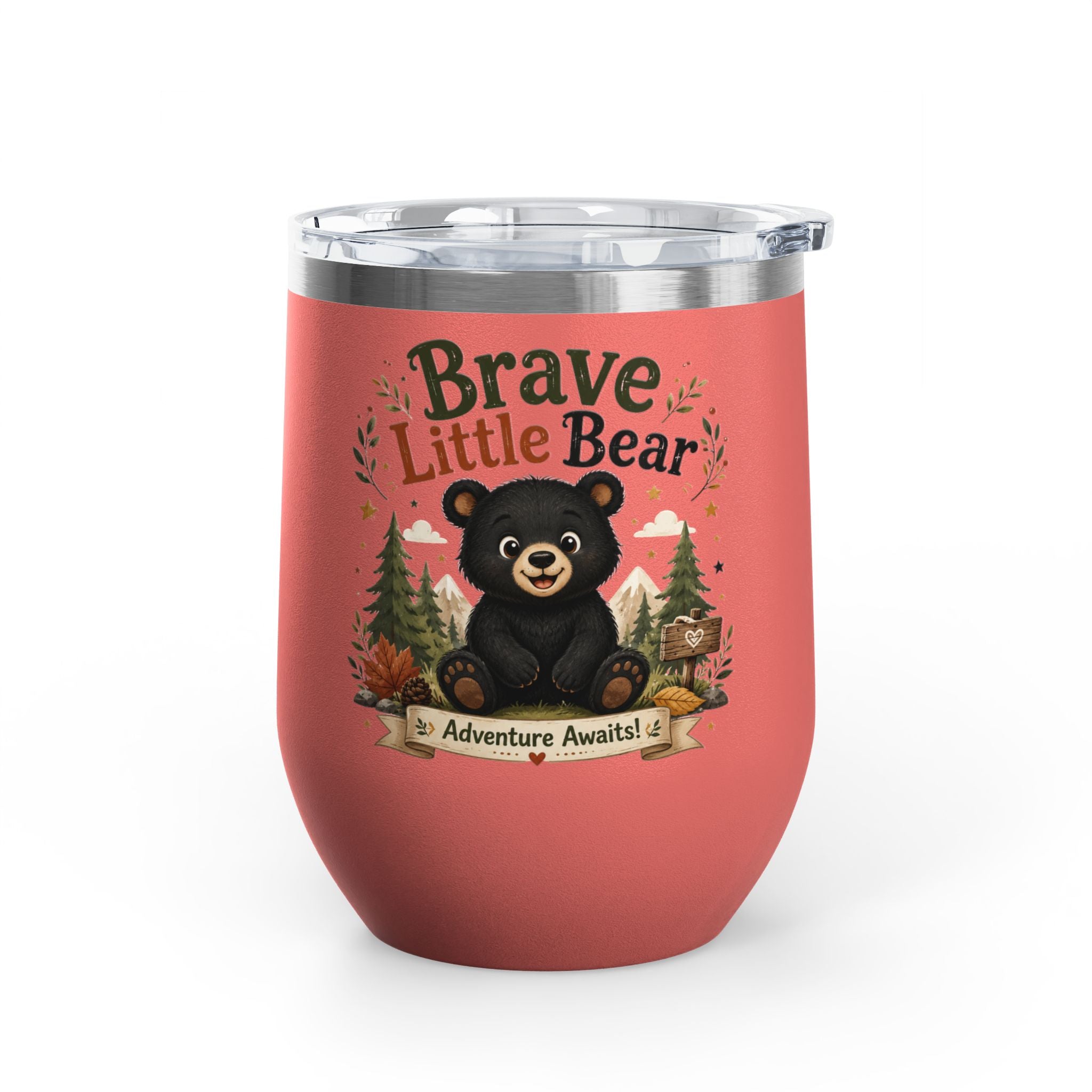 Brave Little Bear 12oz Tumbler — 'Adventure Awaits' Insulated Travel Cup