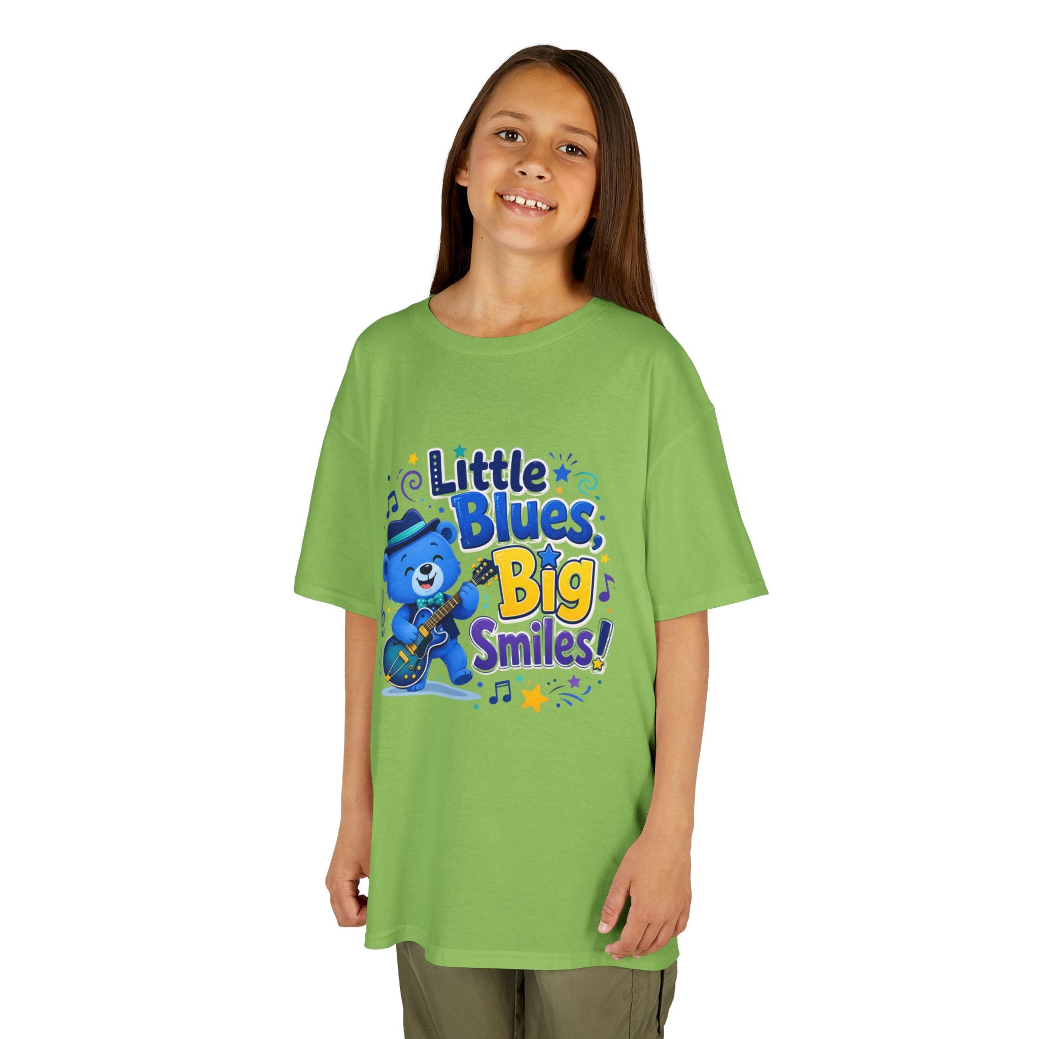 Kids Tee — "Little Blues, Big Smiles!" Guitar-Bear Graphic