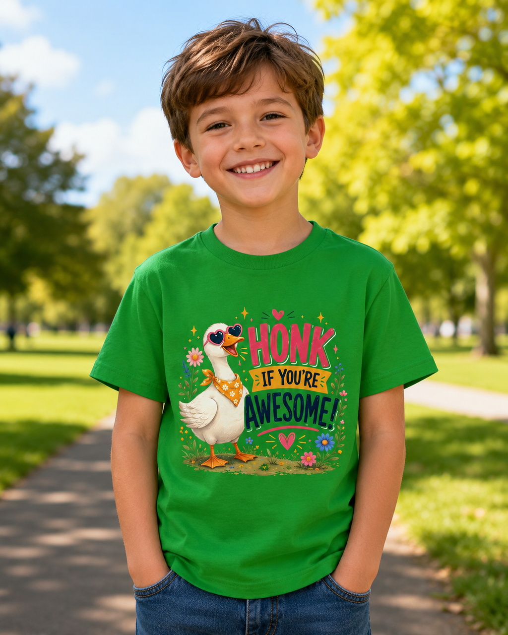 Kids Tee — "Honk If You're Awesome!" Cute Goose Graphic Shirt