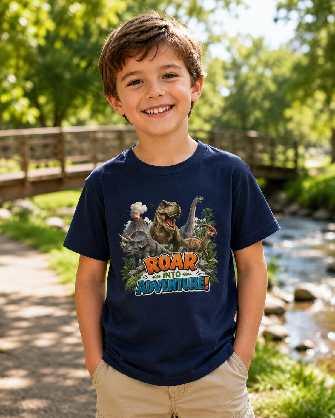 Kids Dinosaur Tee - "Roar Into Adventure" Graphic Shirt for Boys & Girls