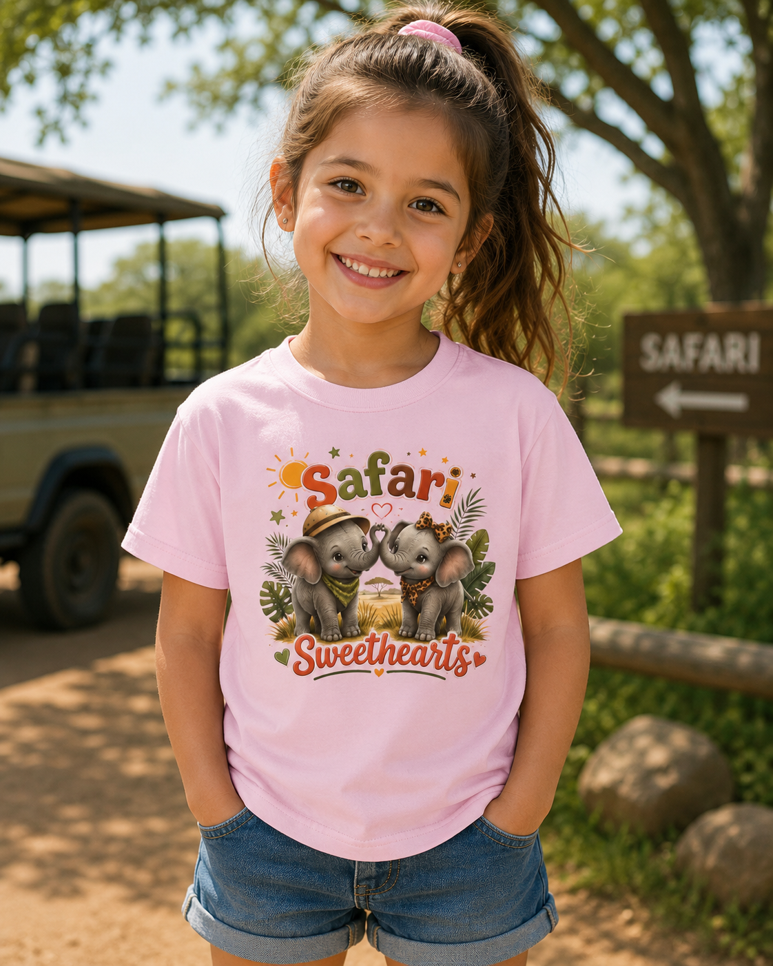 Kids Safari Sweethearts Tee — Cute Elephant Jungle Graphic T-Shirt